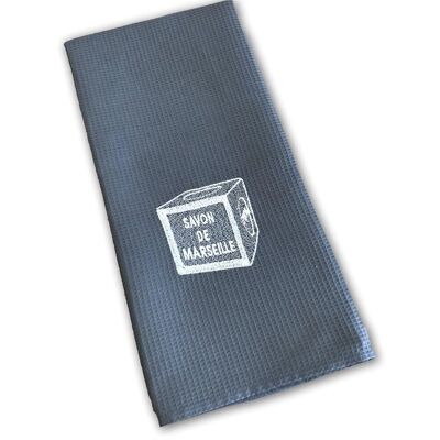 Embroidered tea towel and gray marseille soap cotton hand towel f