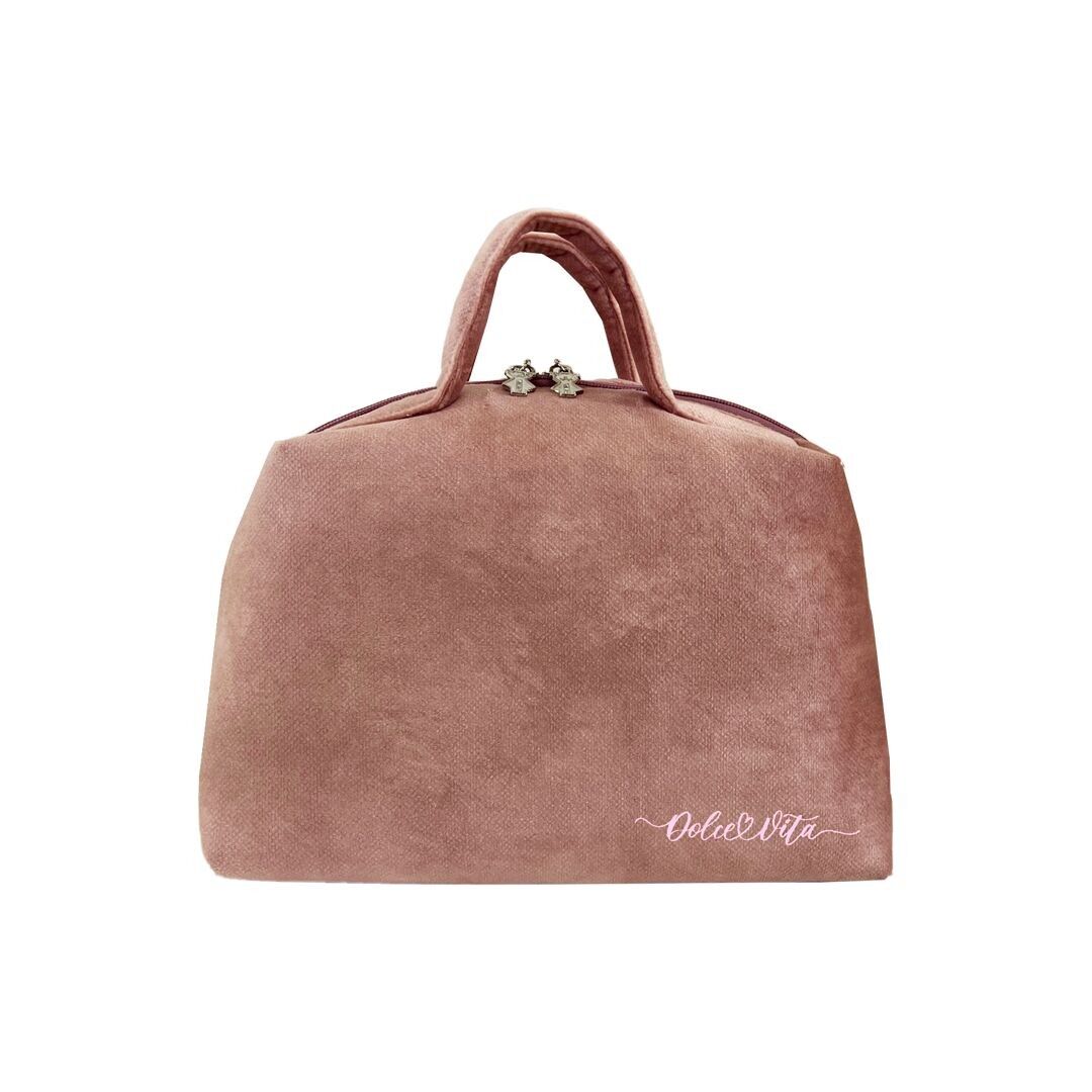 Pink suede bag, with Dolce Vita print