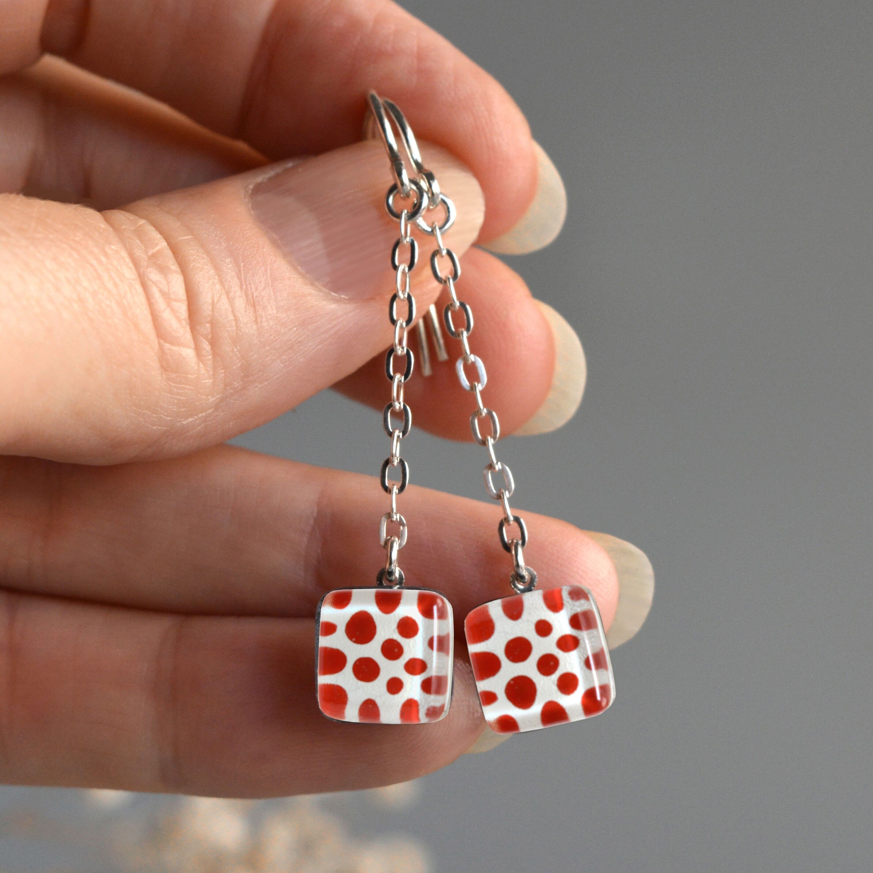 Pendientes largos Polka Dot, Glass and 925 sterling silver