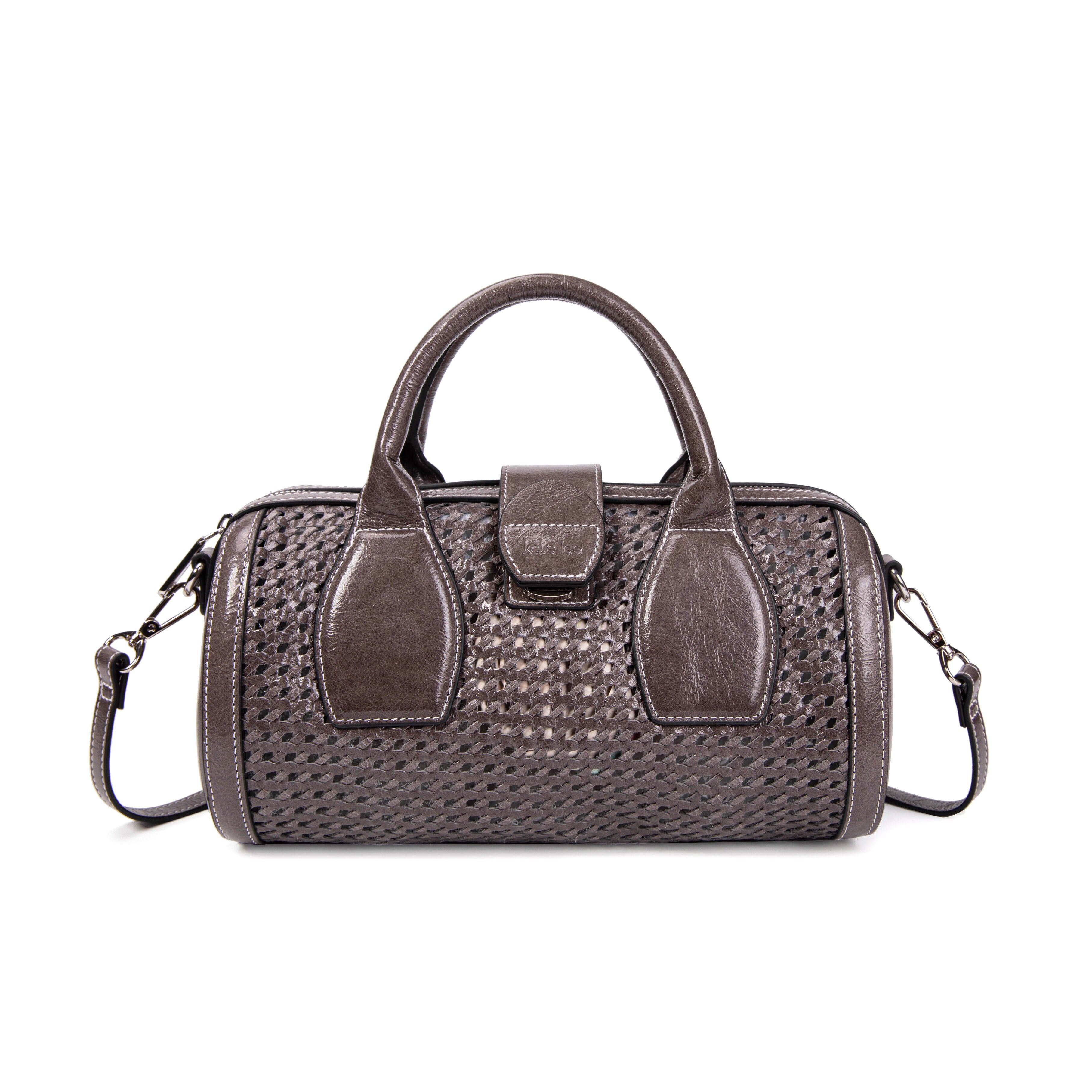 Borsa bowling Furlo Frola in pelle intrecciata grigia