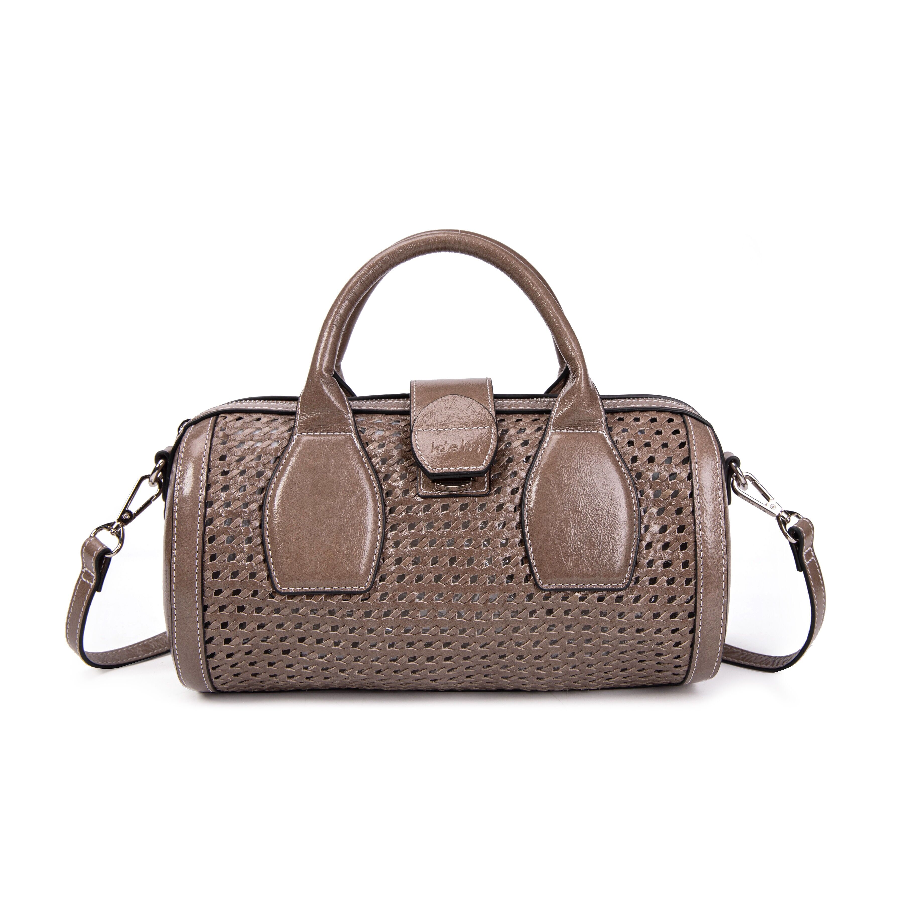 Borsa bowling Frola in pelle intrecciata grigio talpa