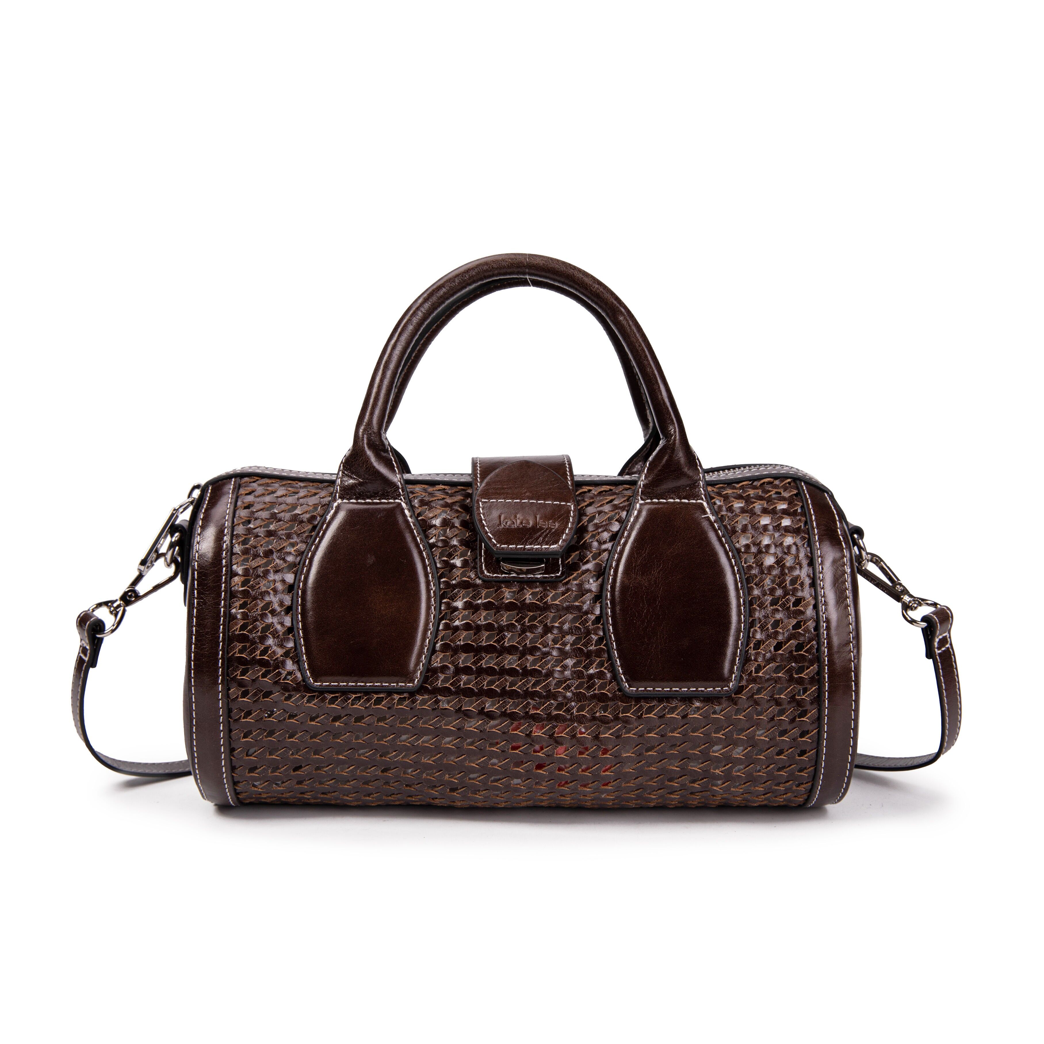 Borsa da bowling Frola in pelle intrecciata color moka