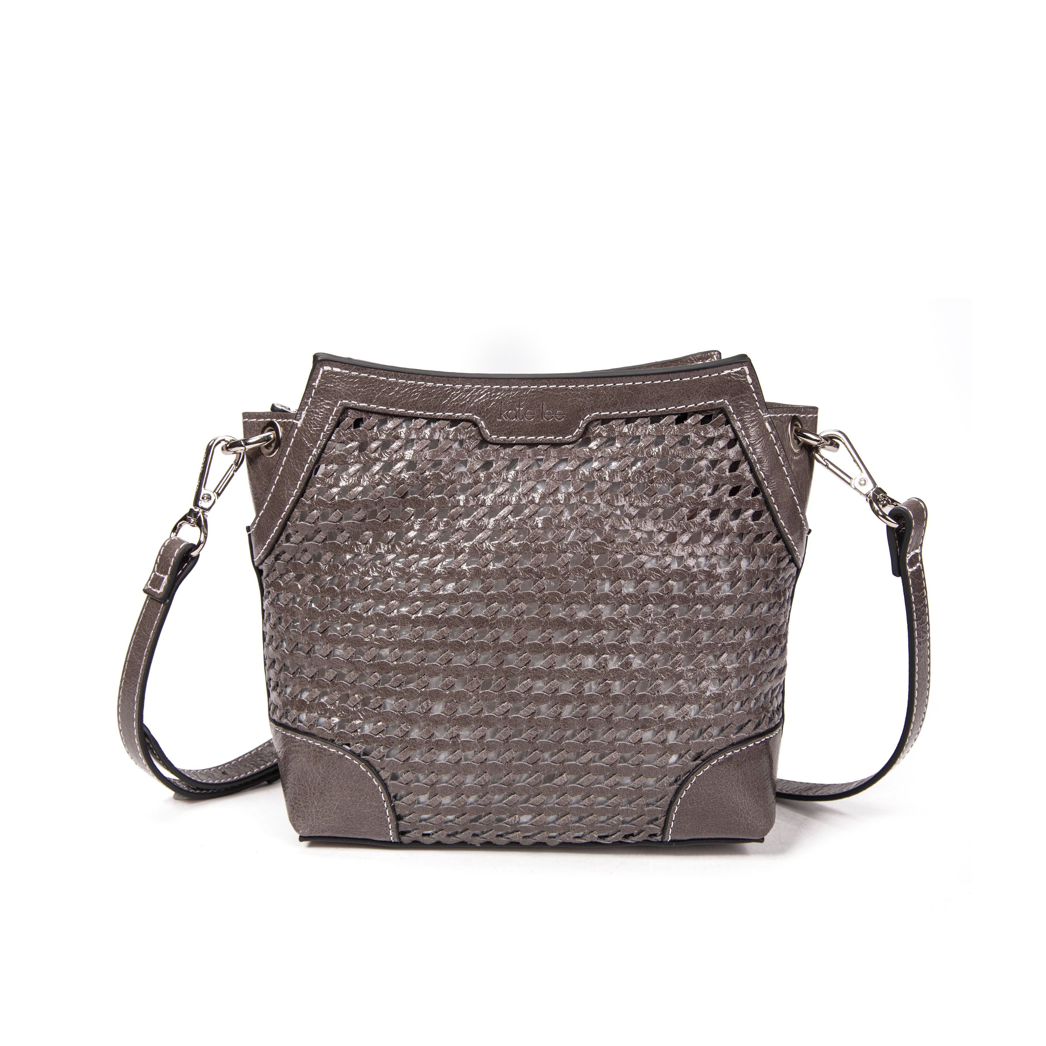 Borsa a tracolla Furlo Bonbon Tane in pelle intrecciata grigia