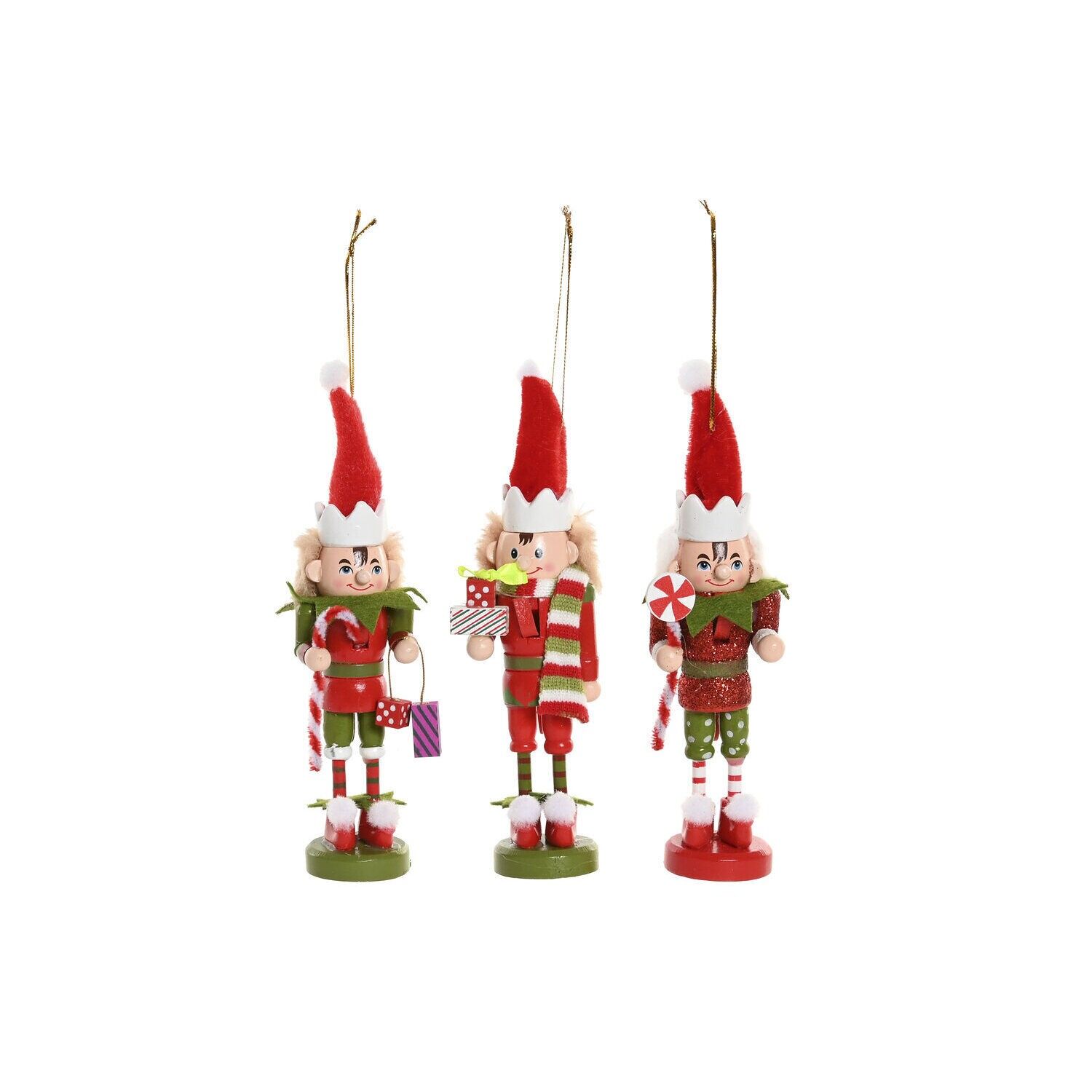 Hanging decoration set of 3 wooden 8x8x12.5 elf - Christmas decoration - NV220643