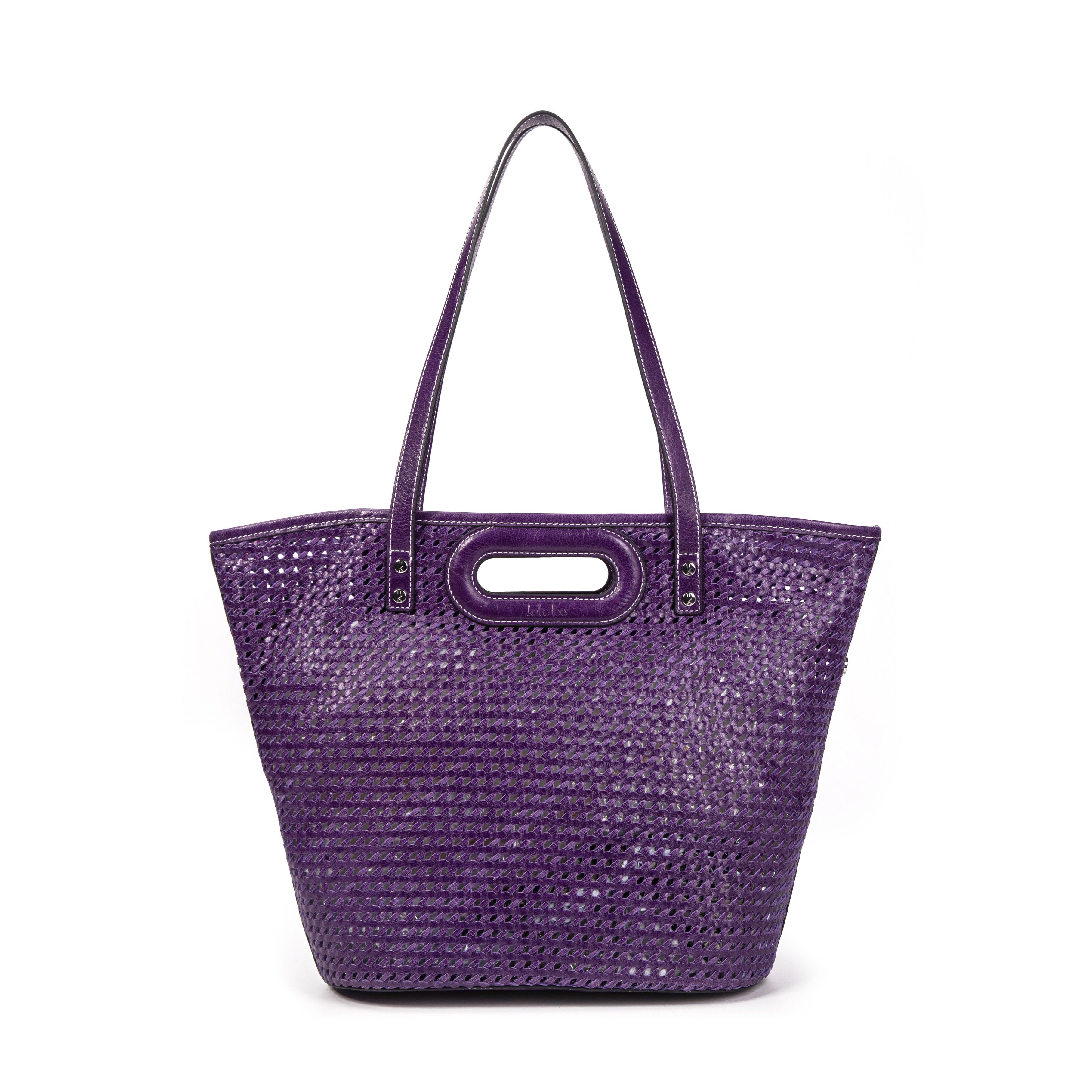 Borsa a tracolla Ofine in pelle intrecciata viola
