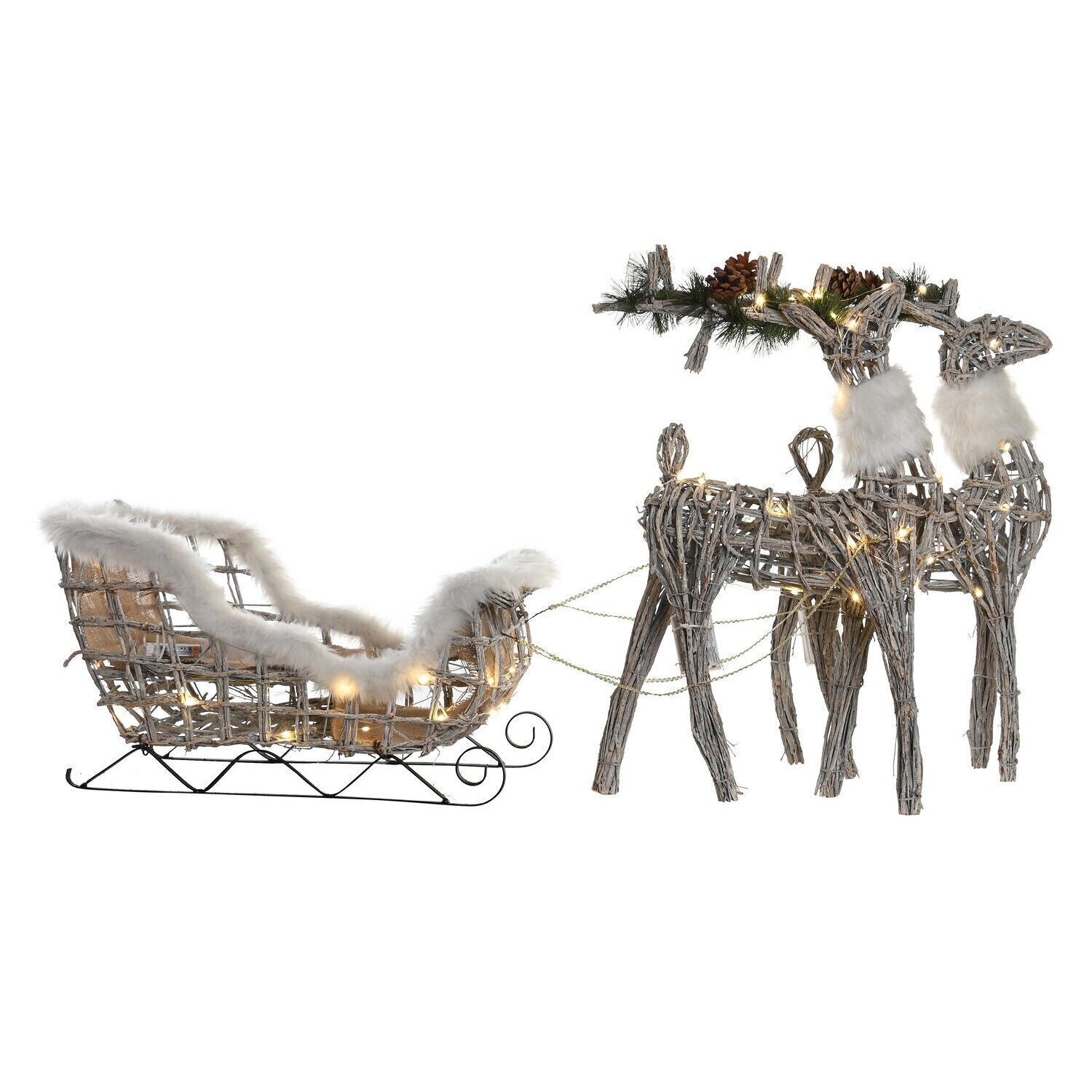 Set of 3 LED wicker decorations, 60x30x37 cm, white - Christmas decorations - NV198122