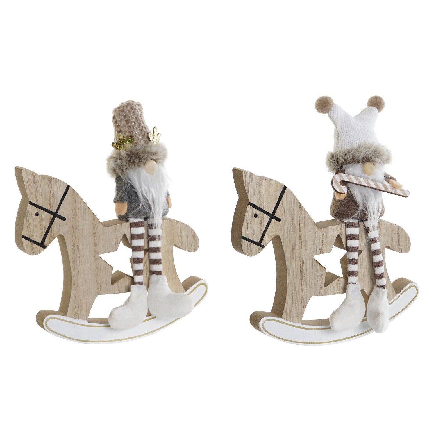 Figurine en bois 15,5 x 2 x 19,5 cm, cheval à bascule, 2 modèles assortis - Décoration de Noël - NV206781