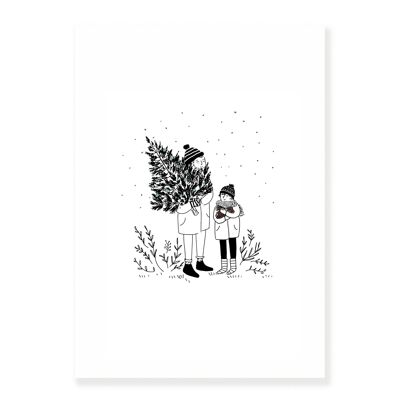 Póster en el bosque - papá y niño