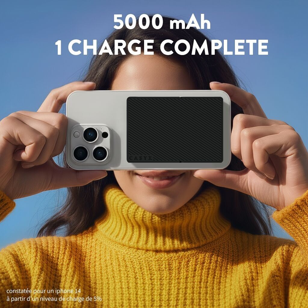 Tragbarer Akku mit 5000 mAh, Einzelladung, kabelloses Laden, MagSafe, mit Aufstellfunktion – SCHWARZ