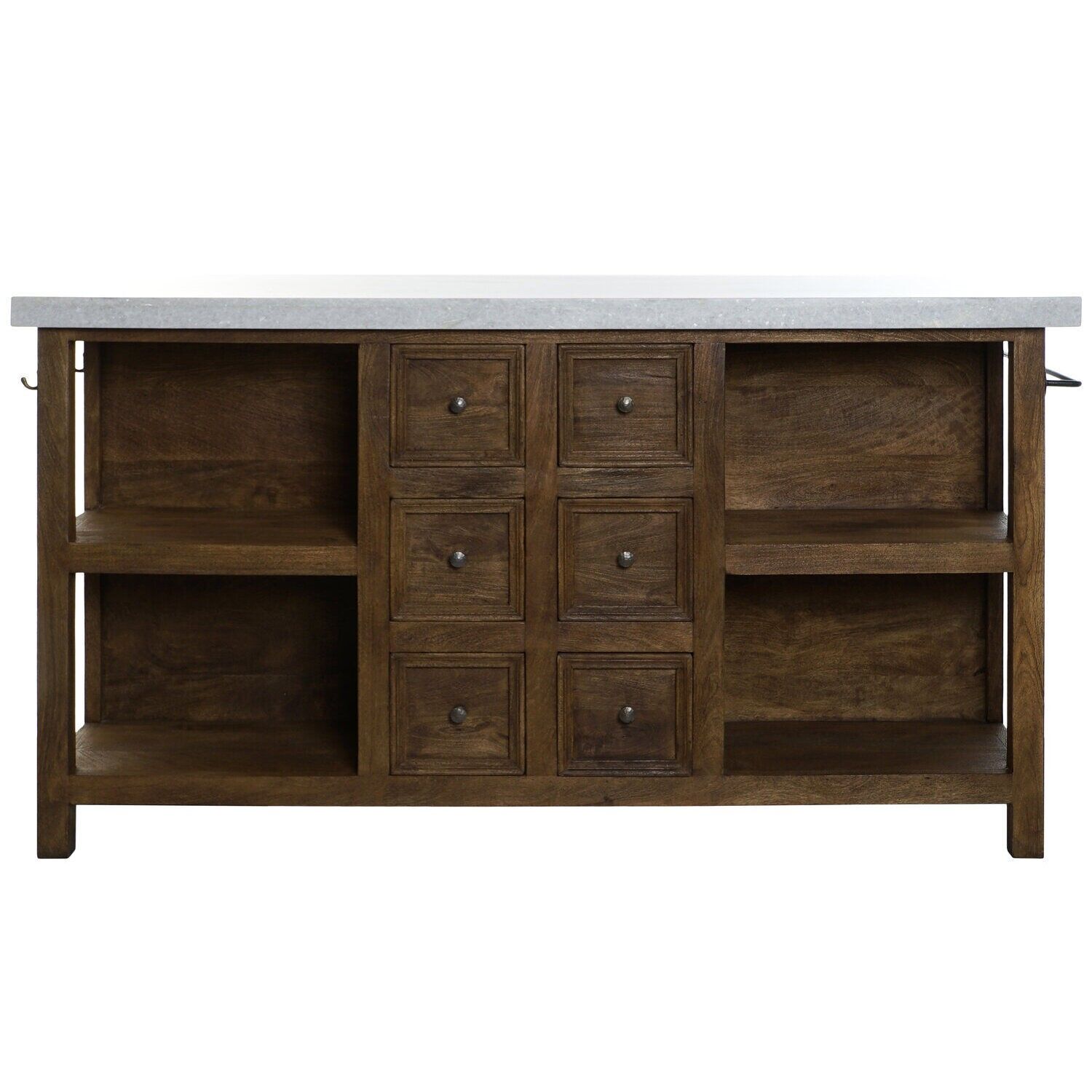 Marble wood kitchen island 168x76x92 6 drawers 4 shelves MB217979