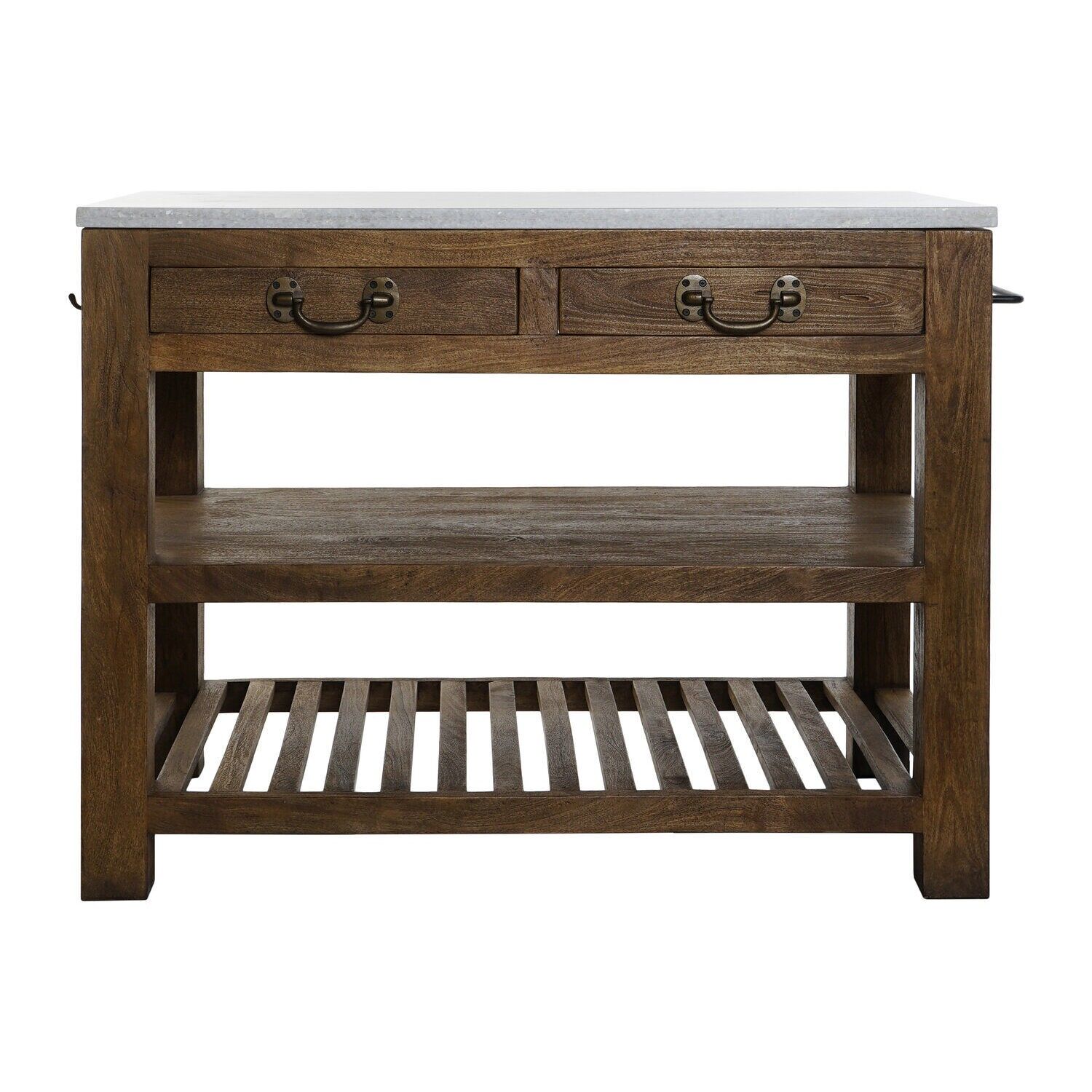 Kitchen island, wood and marble, 119x70x93 cm, 2 drawers MB217980