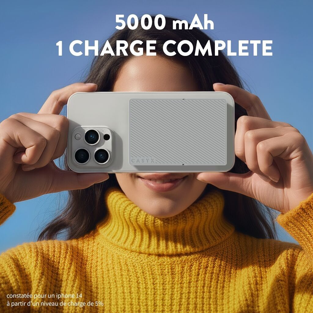 Tragbarer 5000-mAh-Akku, Einzelladung, kabelloses Laden, MagSafe, mit Aufstellfunktion – GRAU