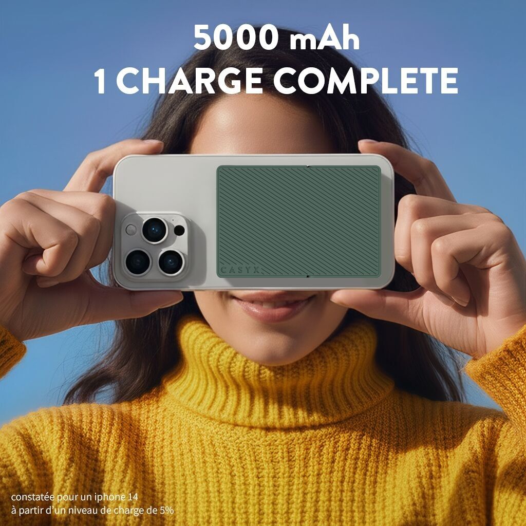 Tragbarer 5000-mAh-Akku, eine Ladung, kabelloses Laden, MagSafe, mit Aufstellfunktion – GRÜN