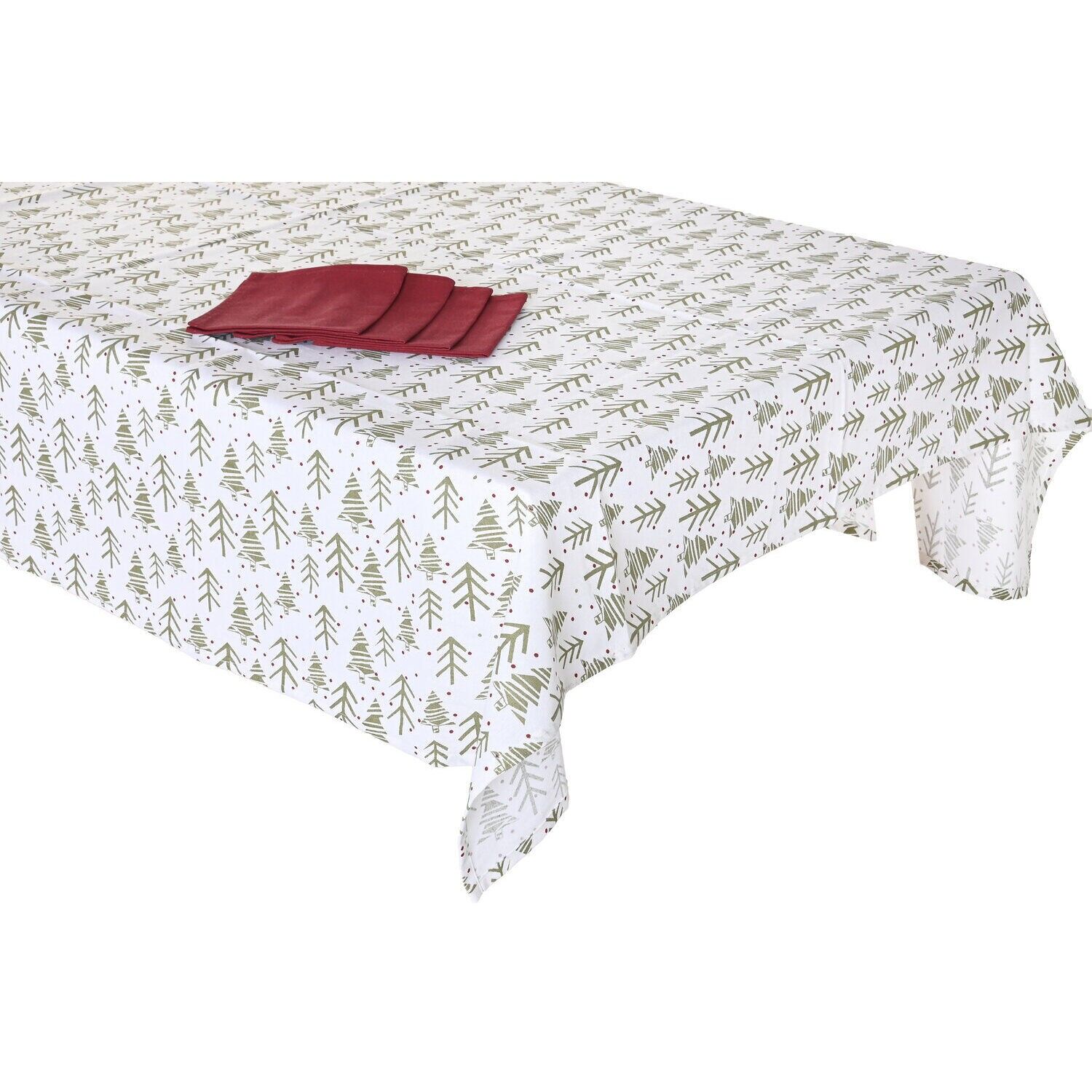 Lot de 5 nappes en coton 150 x 150 x 0,2 m, 4 couverts, motif sapins - Décoration de Noël - NV220920