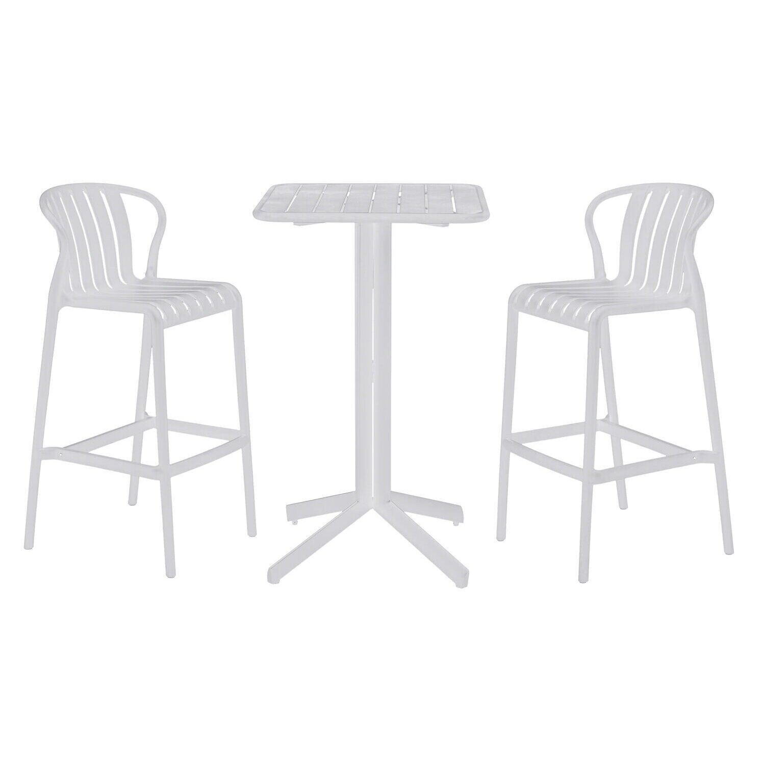 Bar table set 3 pp metal 60x60x102 white stool MB218234