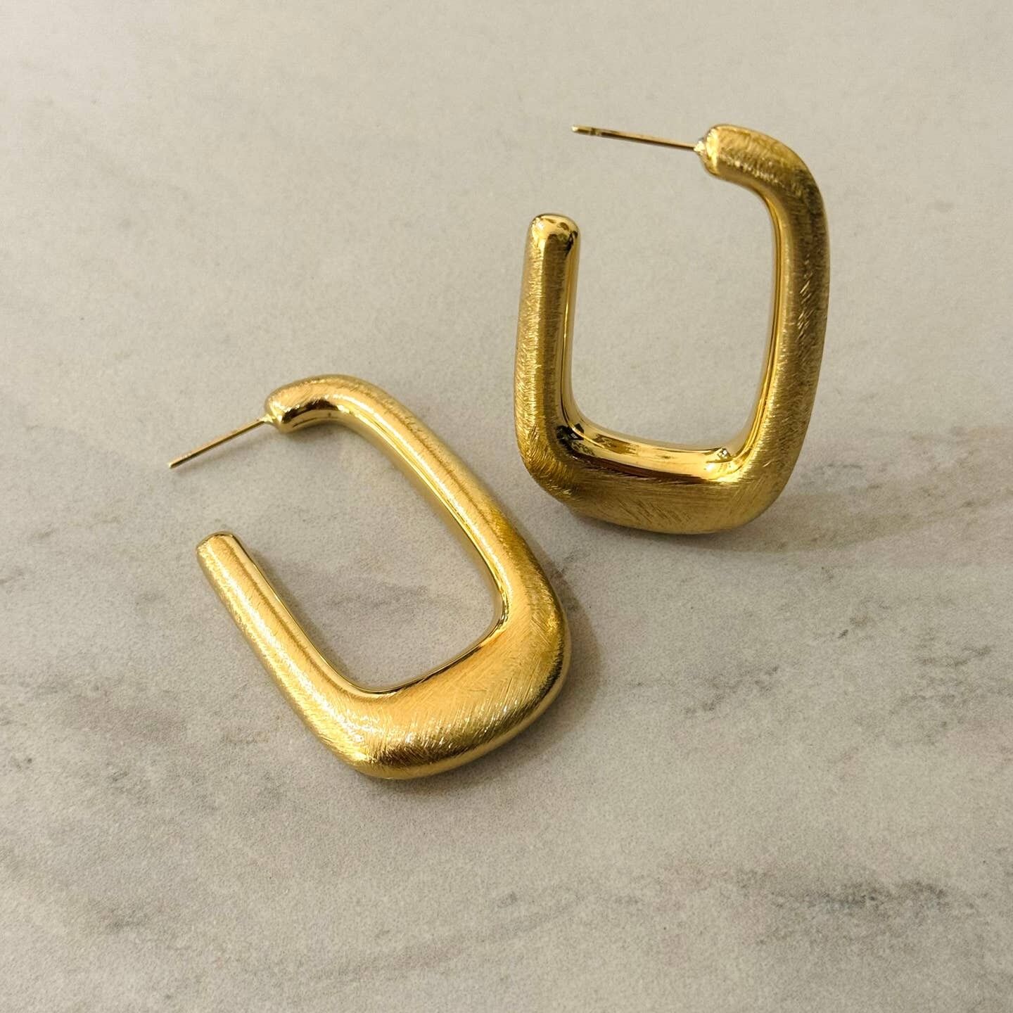 Luar Brushed Gold Rectangular Earrings 
