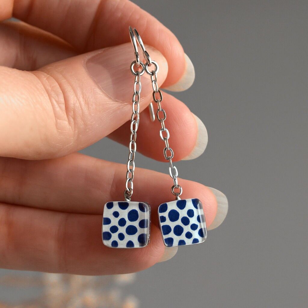 Pentientes Lunares azules, Vidrio y plata de ley 925