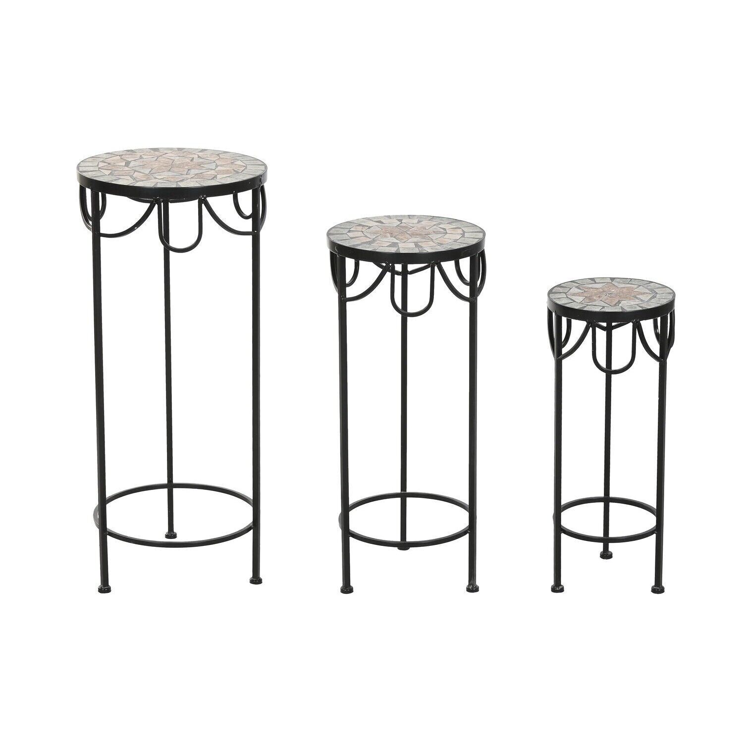 Side table set of 3 wrought iron 30x30x69 mosaic MB218210