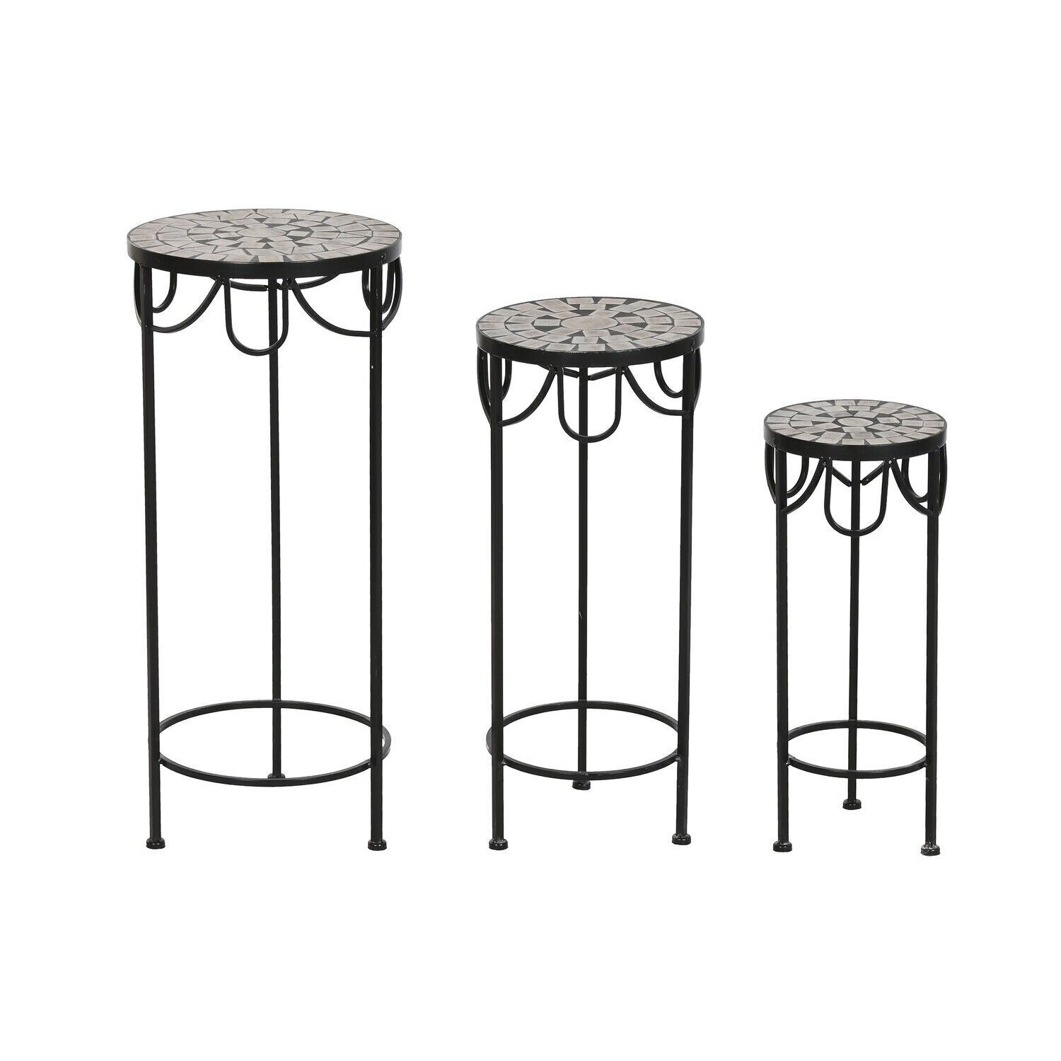 Side table set of 3 wrought iron 30x30x69 mosaic MB218215