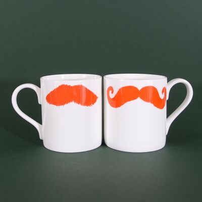 Original ginger charlie chaplin & inspector poirot moustache mug pair - set of two
