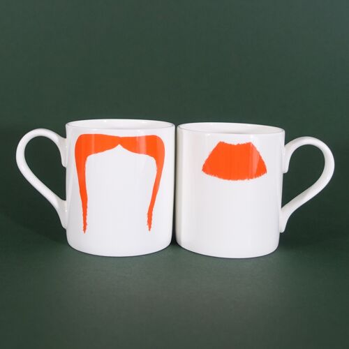 Original ginger charlie chaplin & fu manchu moustache mug pair - set of two