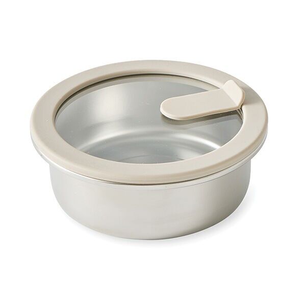 Mathon 450ml Round Stainless Steel Storage Container with Glass Lid, Microwave Safe