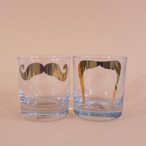 Inspector poirot & fu manchu golden moustache tumbler - set of 2