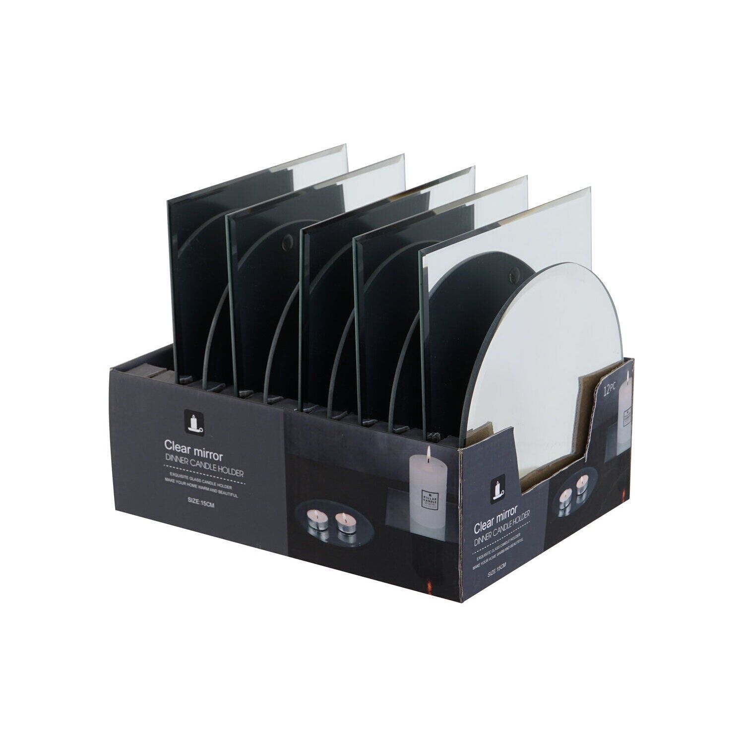 Enamel mirror candle holder 15x15x1 cm, 2 assorted plates - Christmas decoration - NV207083