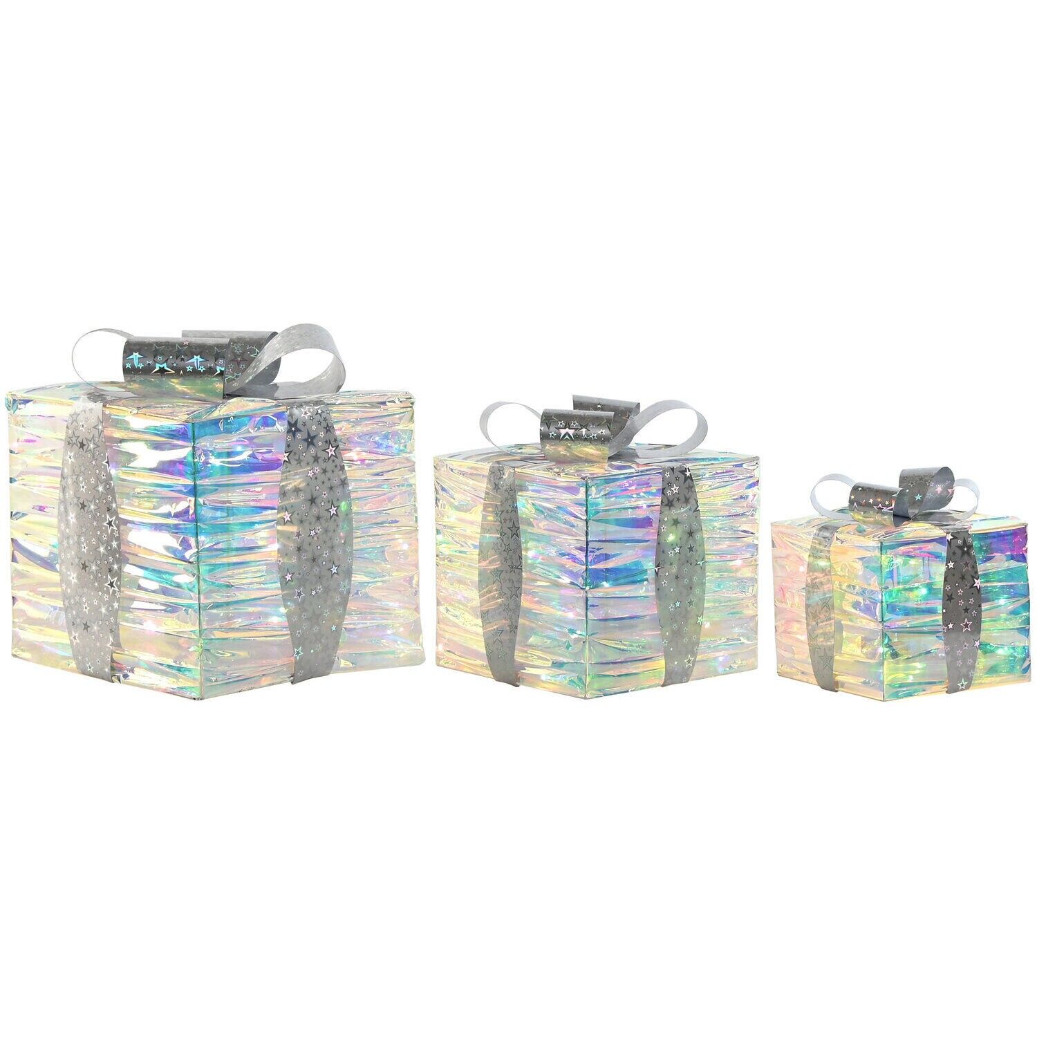 Gift set of 3 LED 25x25x28 20L 2AA iridescent - Christmas decoration - NV214072