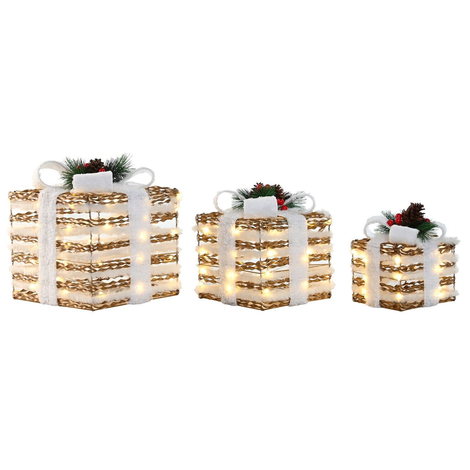 Gift set of 3 white LED lights 26x26x30 - Christmas decoration - NV213947