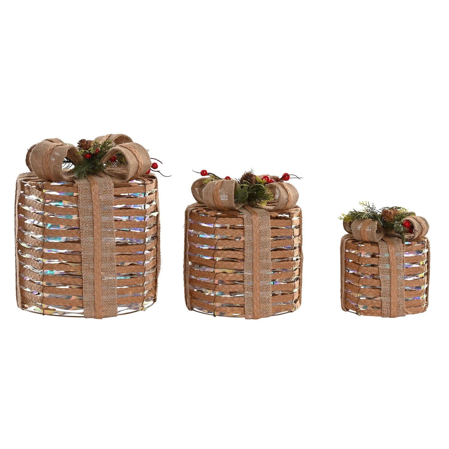 Gift set of 3 LED PE 25x25x30 3XAA iridescent - Christmas decoration - NV220848