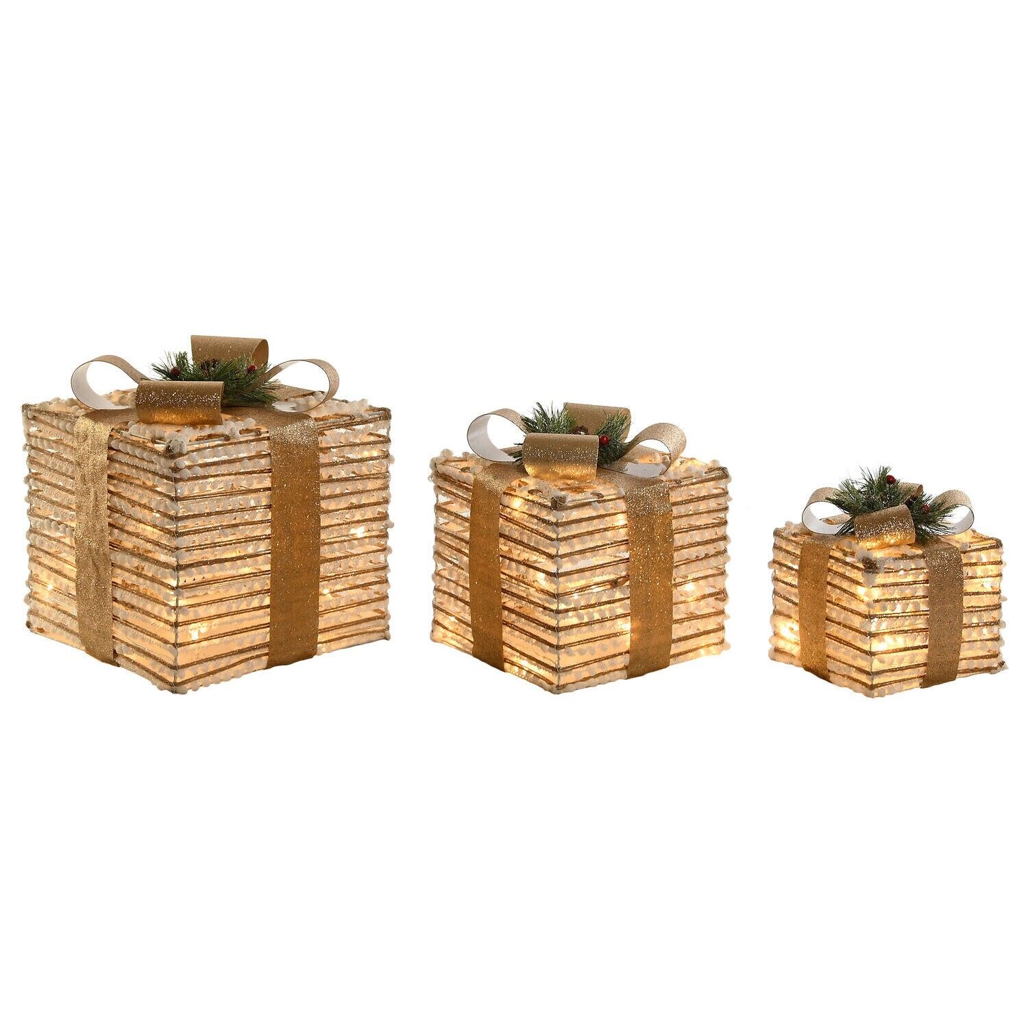 Gift set of 3 LED rattan lights 25x25x25 white - Christmas decoration - NV206924