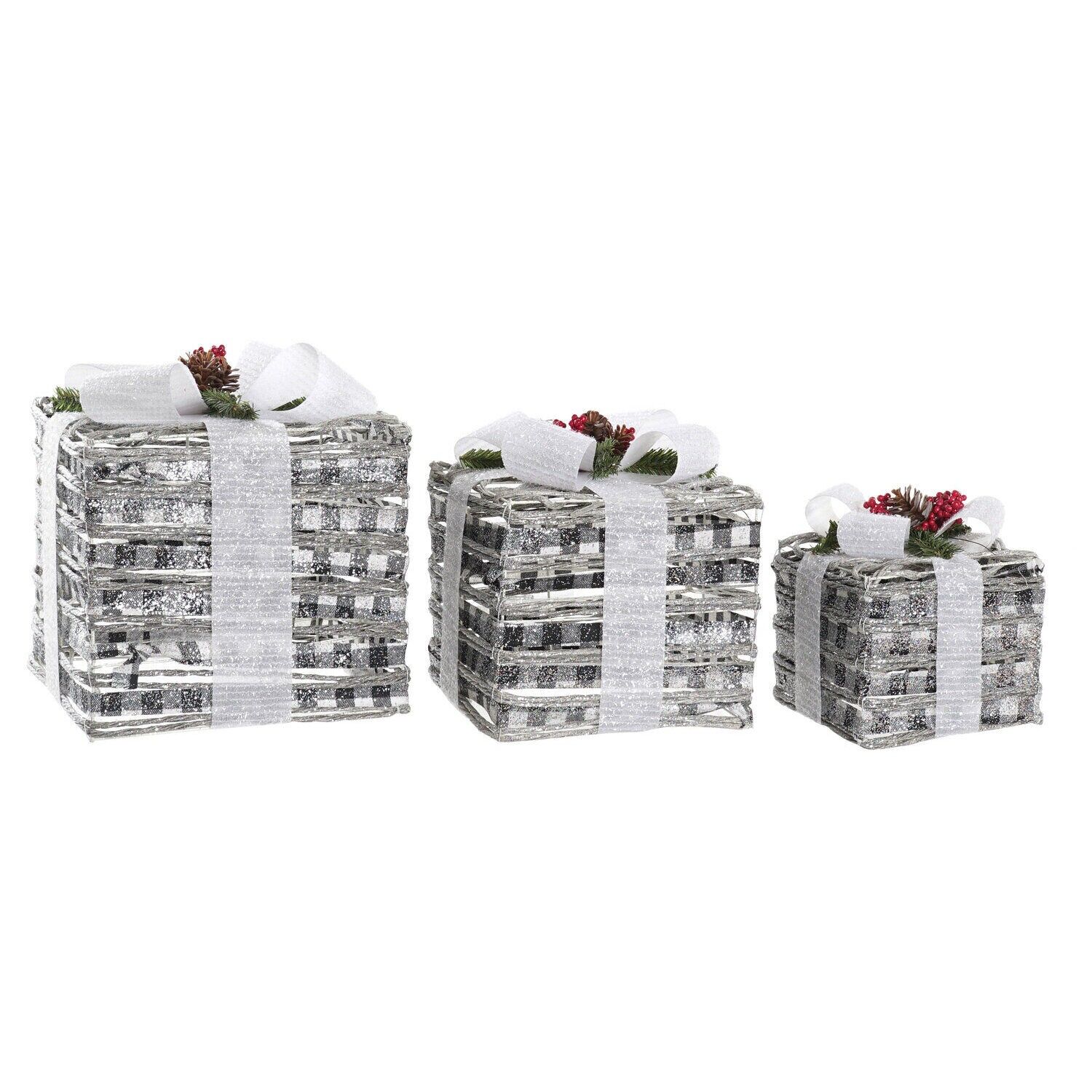 Gift set of 3 LED rattan lights 25x25x29 3AA snowy white - Christmas decoration - NV197621