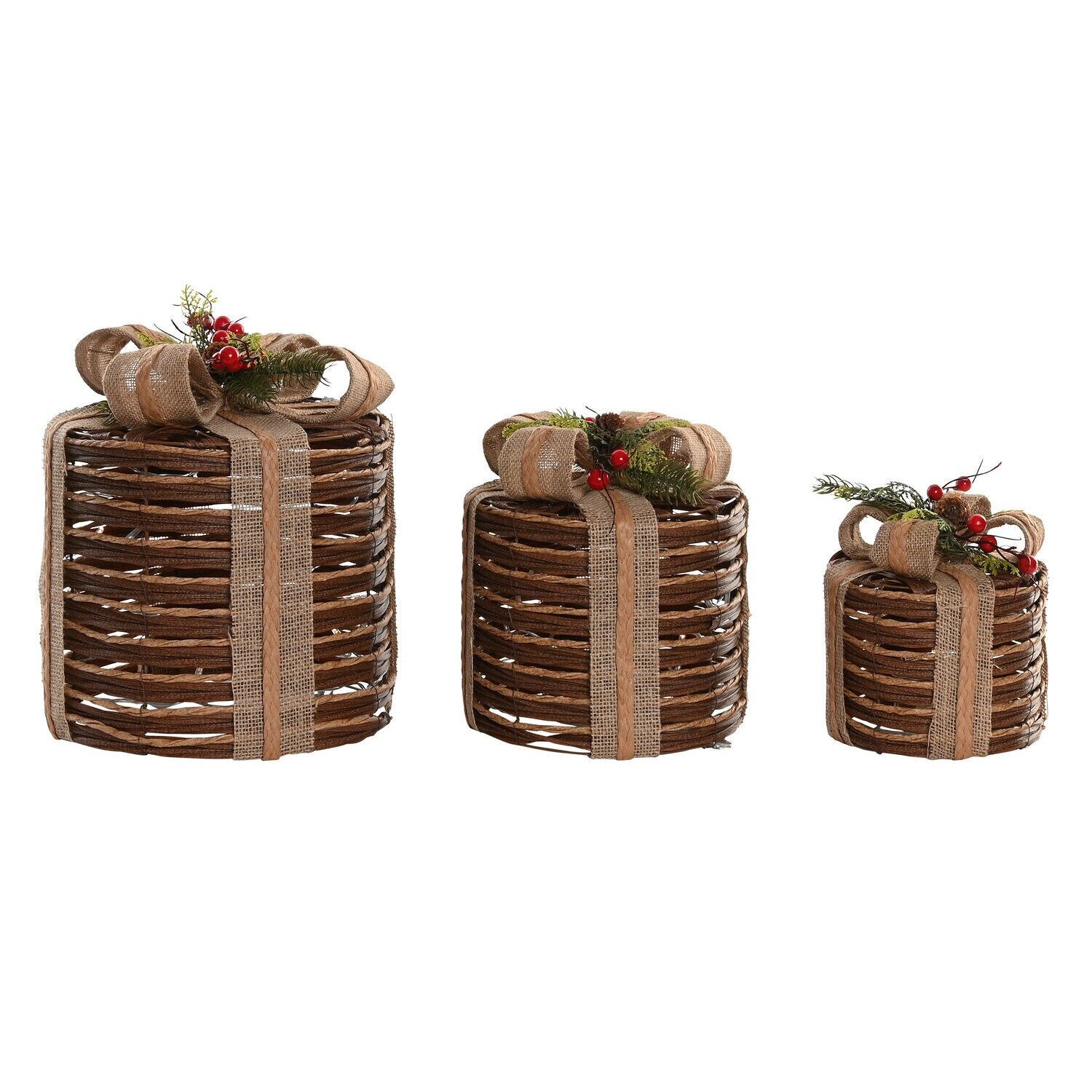 Gift set of 3 LED rattan lights 25x25x30 3xaa natural - Christmas decoration - NV220844