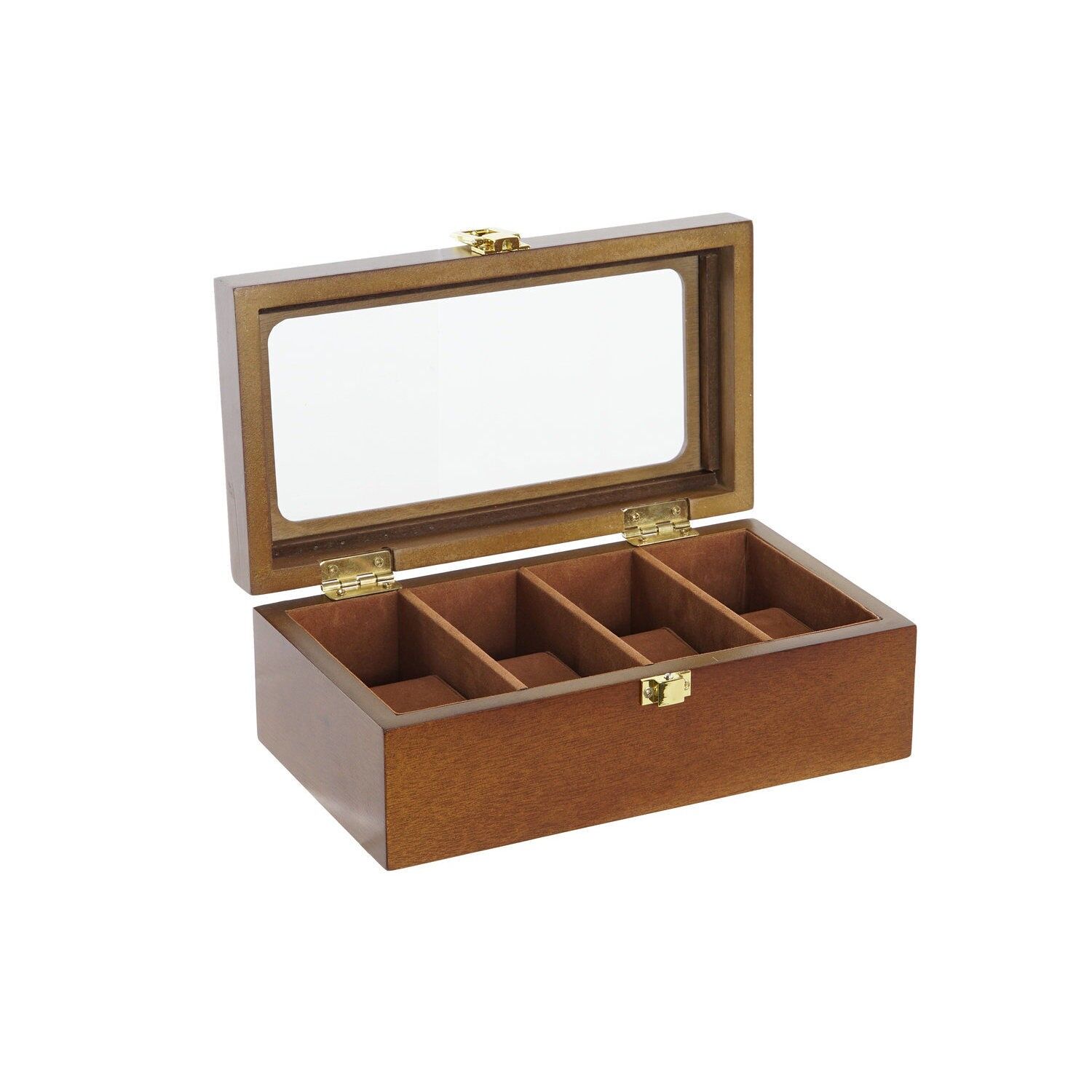 Uhrenbox aus MDF-Samt, 22 x 12 x 8 cm, für 4 Uhren, braun, JO104002