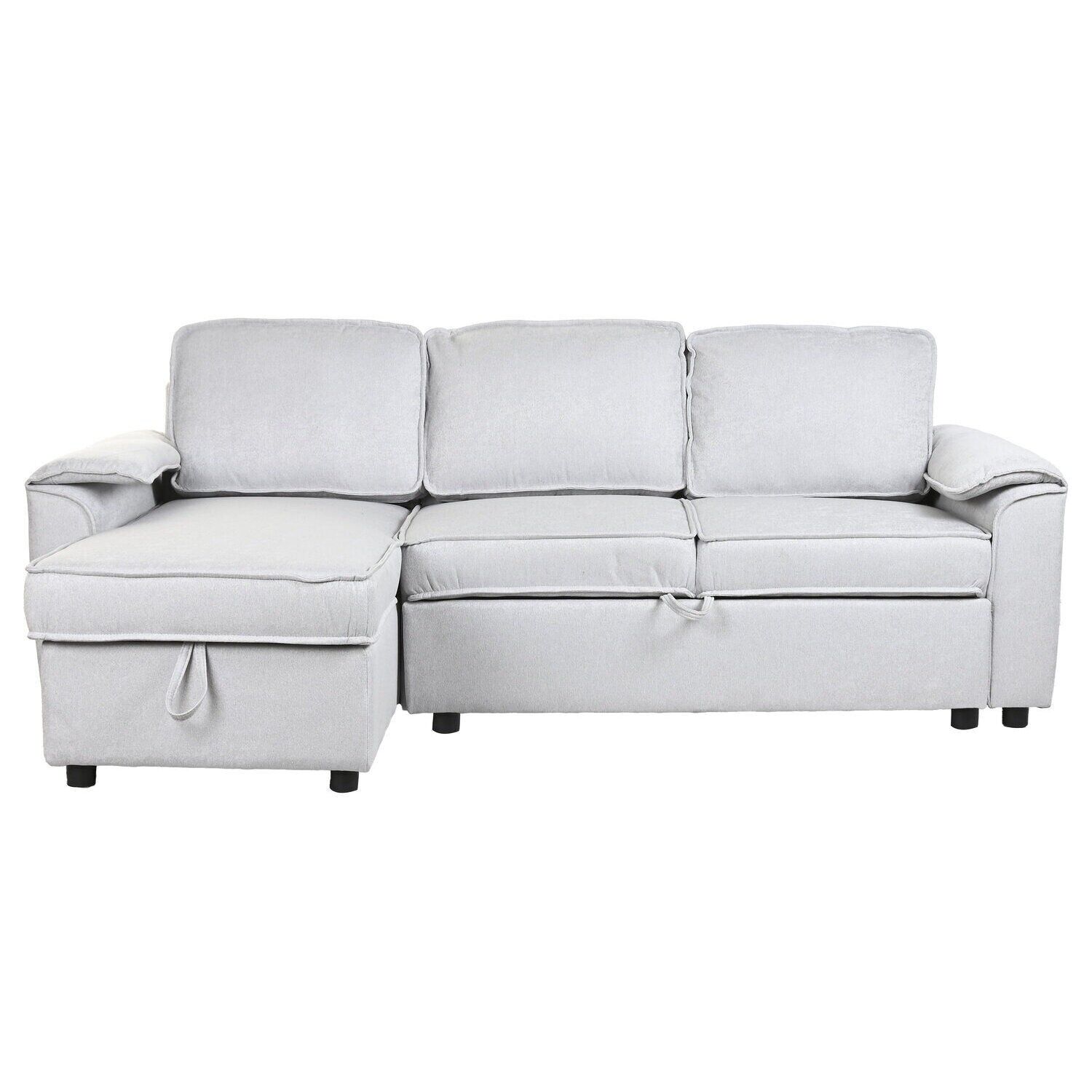 Canapé-lit en polyester 220x153x88 gris clair MB219487