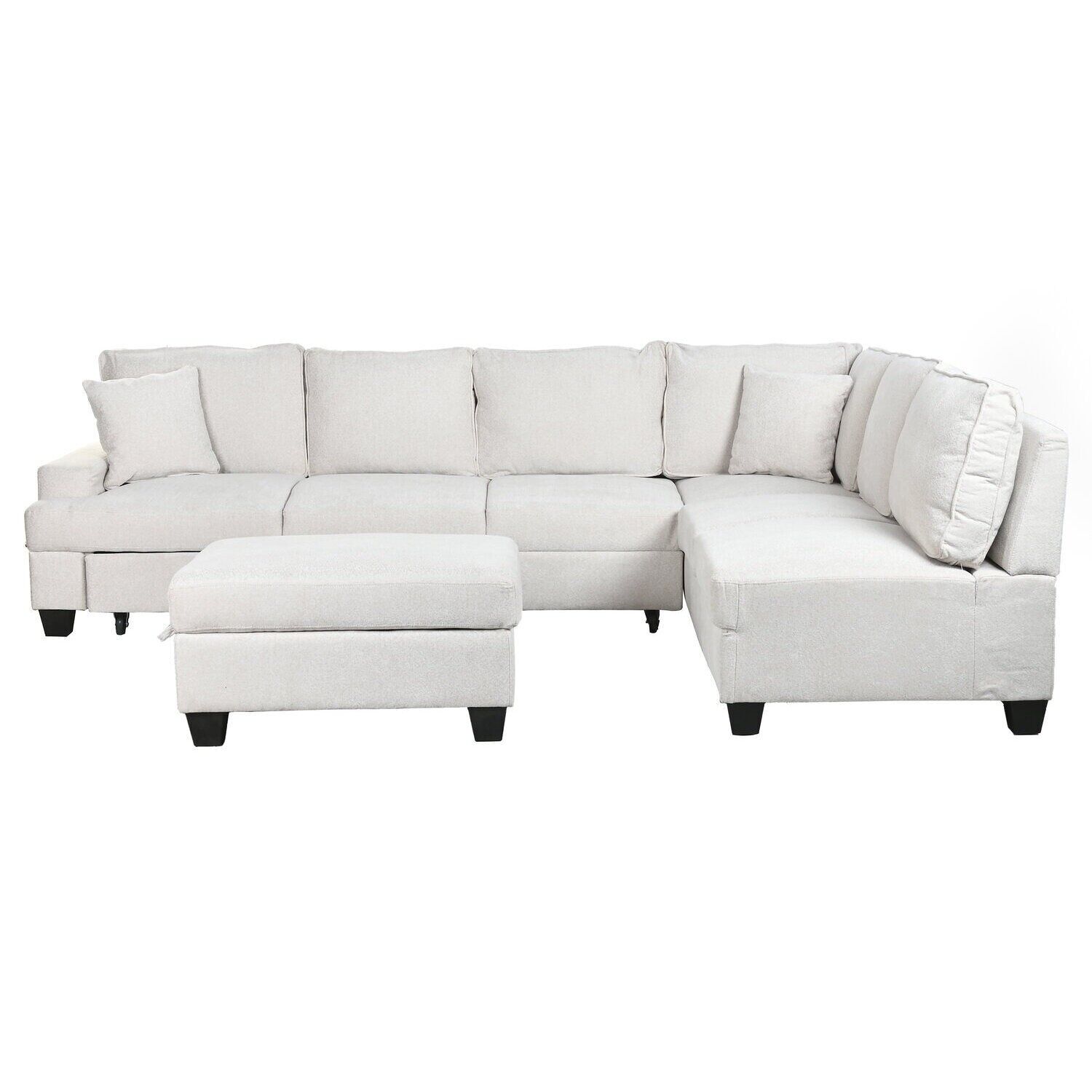 Canapé-lit en polyester beige 285x260x90 cm MB219482