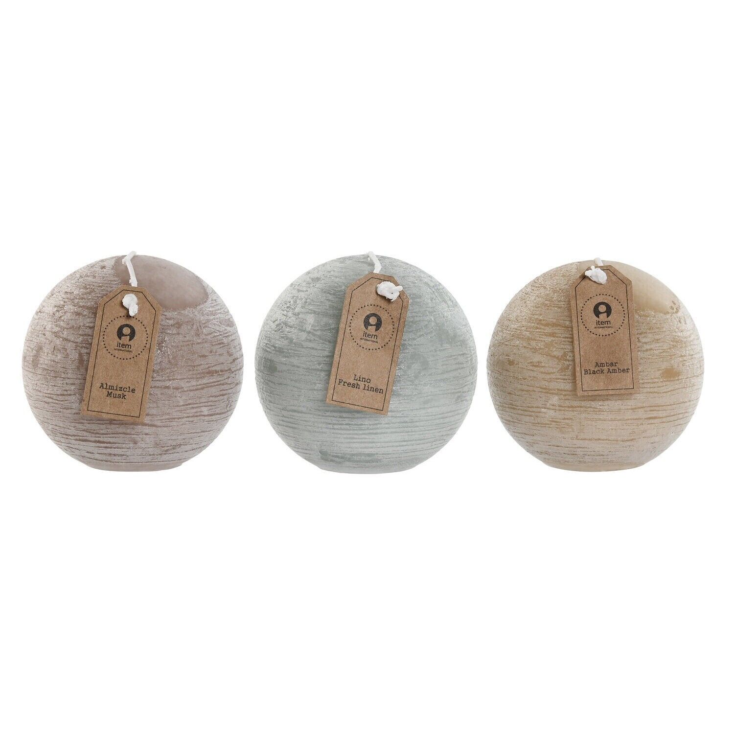 Bougie en cire 7,5 x 7,5 x 7,5 cm, 188 g, boule rustique, assortiment de 3 bougies VE216700