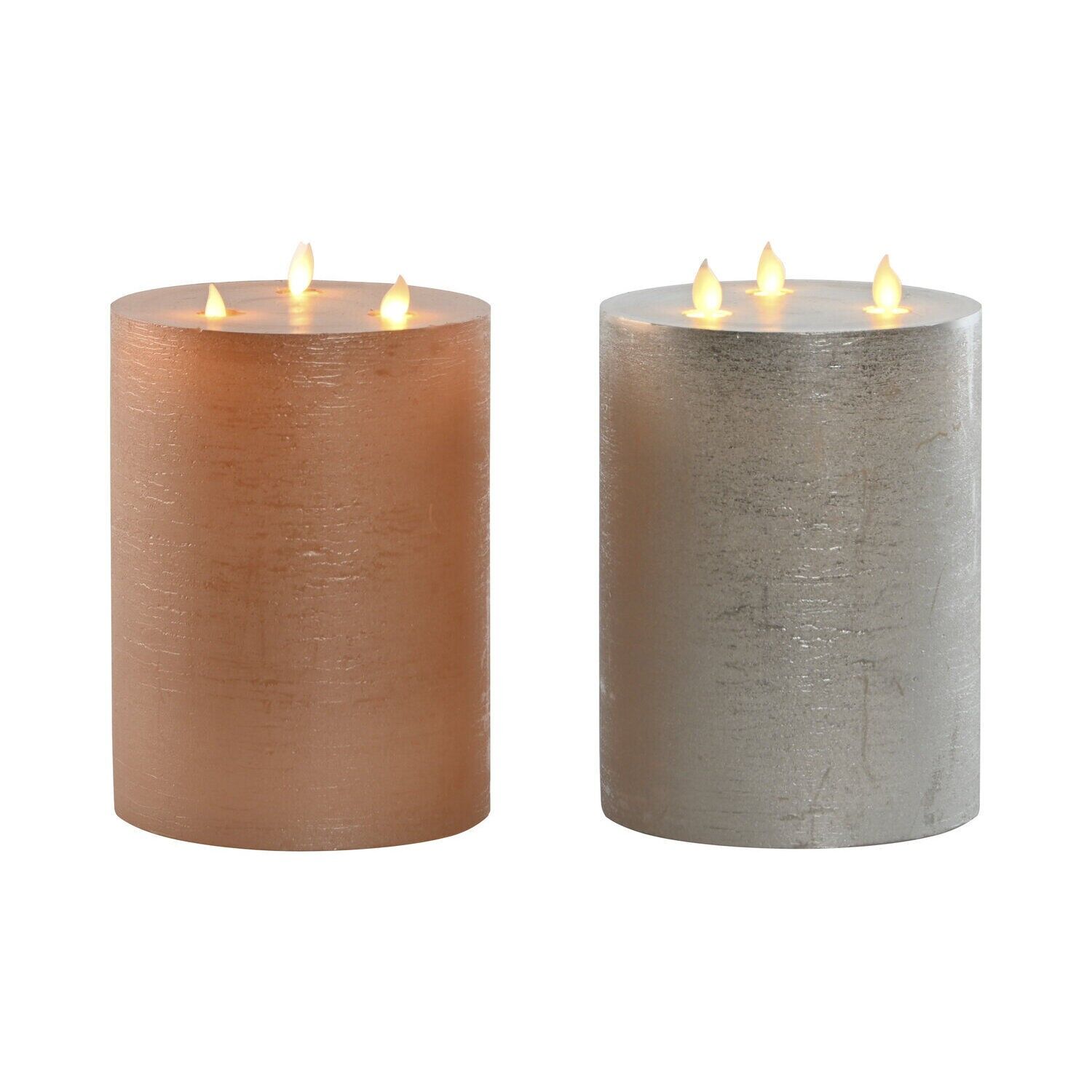 Bougie LED en cire 15x15x20 cm, 2 piles AA, 3 flammes (2 assorties) - Décoration de Noël - NV206979