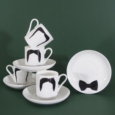 FU MANCHU & MAGNUM P.I. TASSE MOUSTACHE TASSE ET SOUCOUPE MOUSTACHE ESPRESSO - LOT DE 4