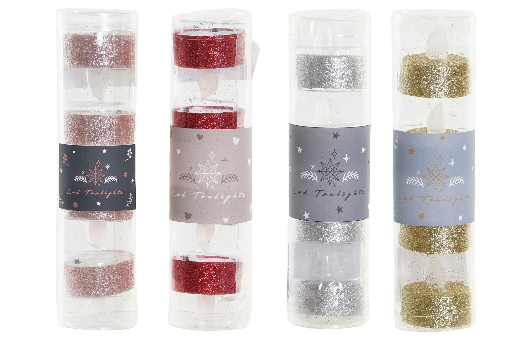 Lot de 4 bougies LED en PVC 4x4x5 à paillettes assorties - Décoration de Noël - NV190351