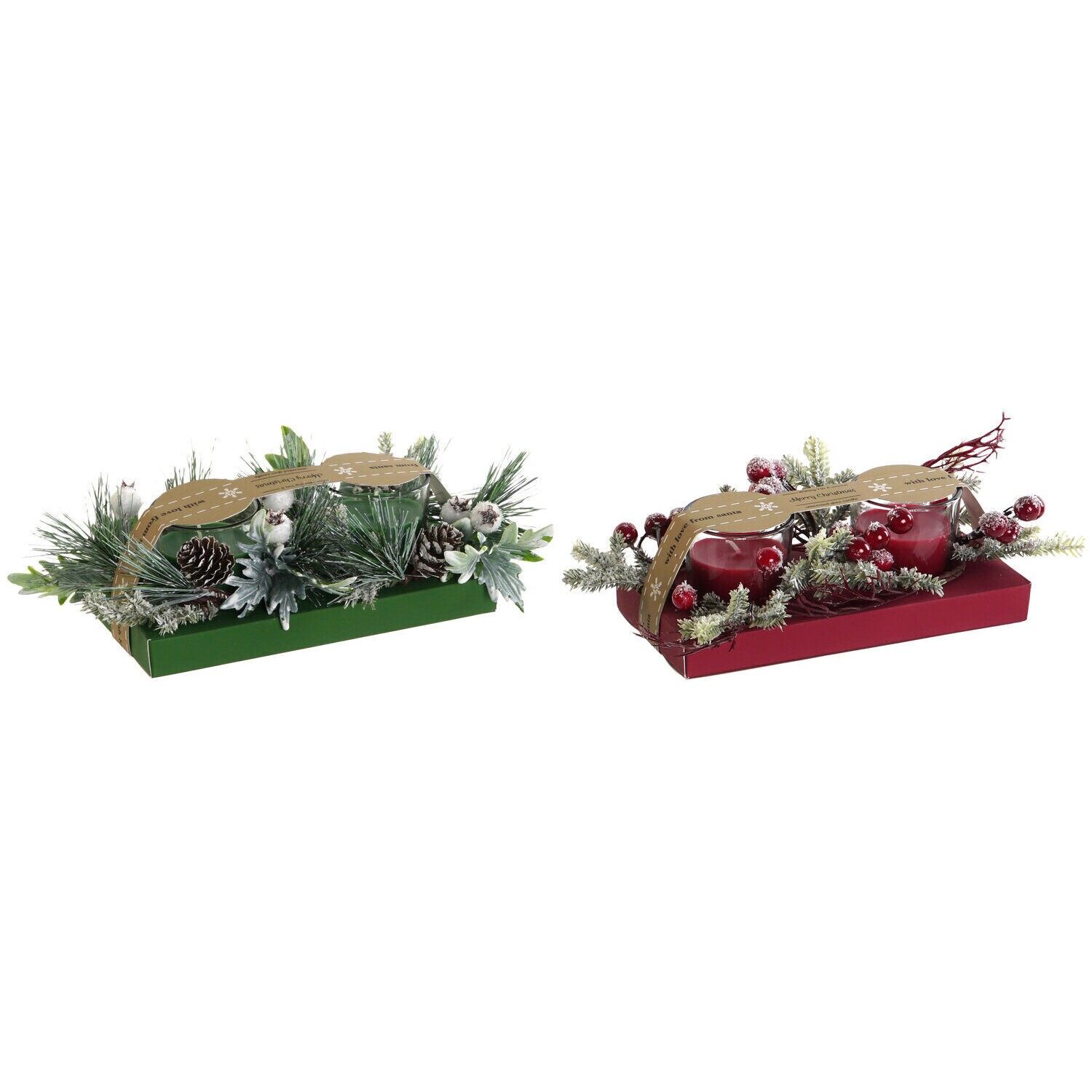 Lot de 2 bougies en verre (5,5 x 5,5 x 6,5 cm, 60 g, assorties) - Décoration de Noël - NV207062