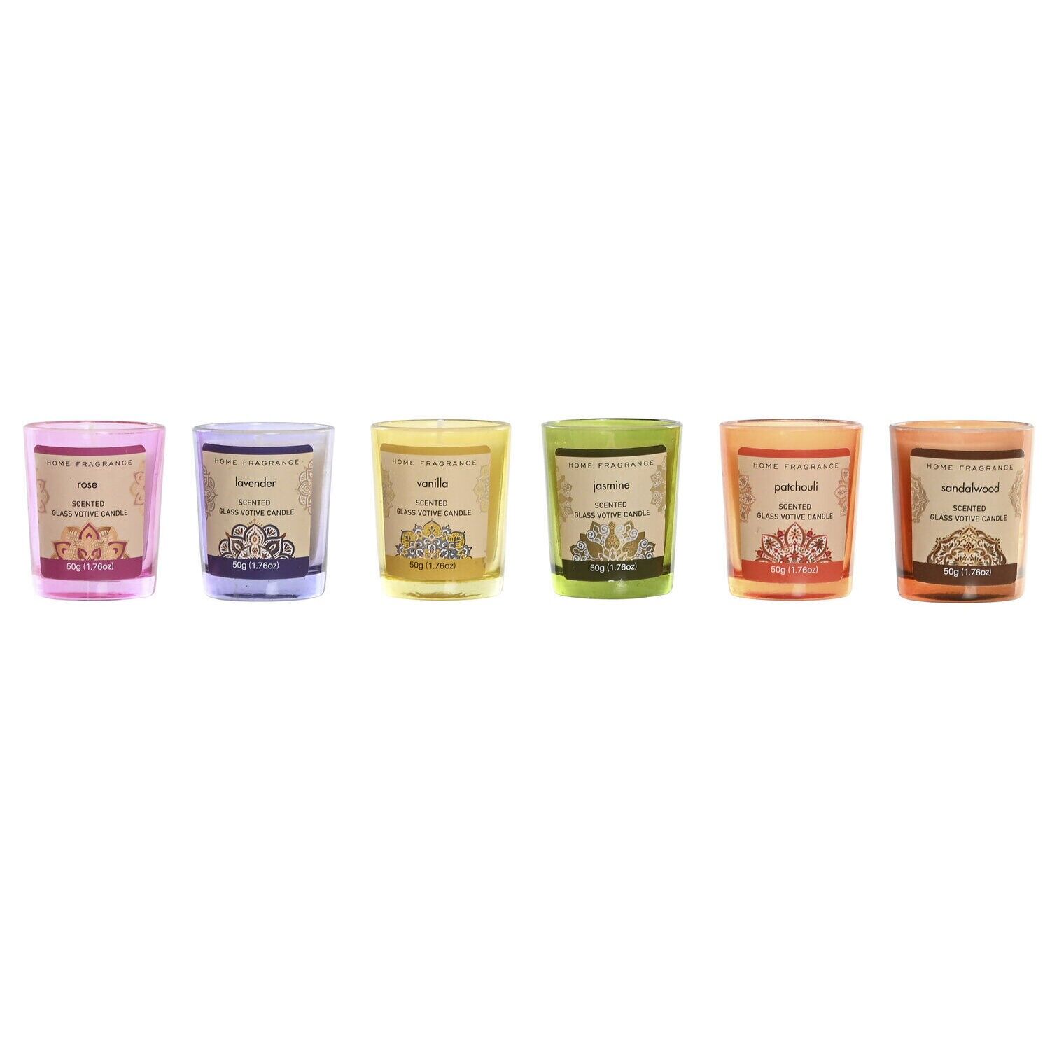 Lot de 3 bougies en cire 5x5x6 50 g, mandala 2 assortis DA219340
