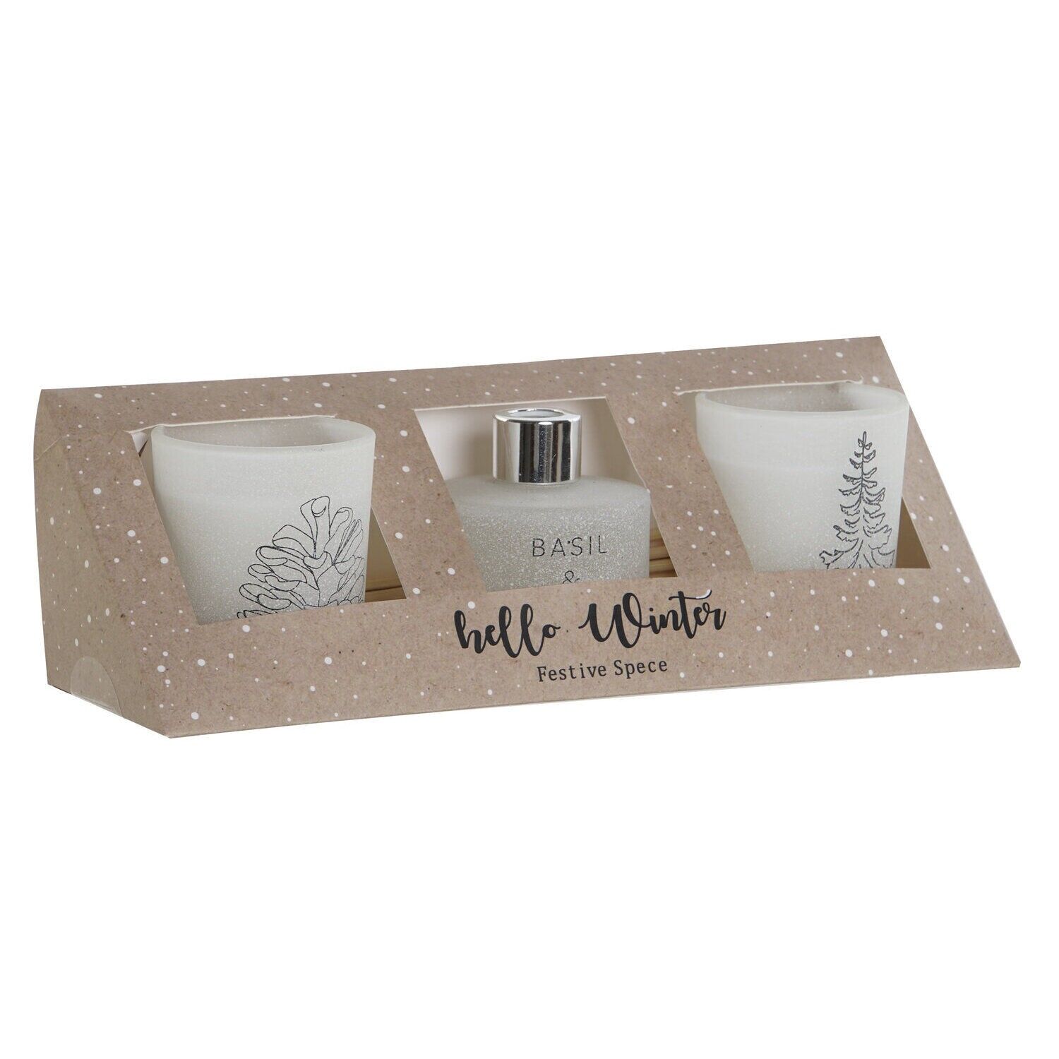 Lot de 3 bougies en verre ciré, 5 x 5 x 6 cm, 50 g, blanches - Décoration de Noël - NV207162