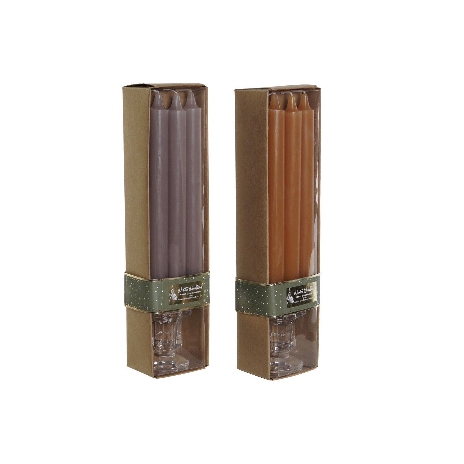 Ensemble de 4 bougies en verre (2x2x20 cm) avec 2 bougeoirs assortis - Décoration de Noël - NV207154