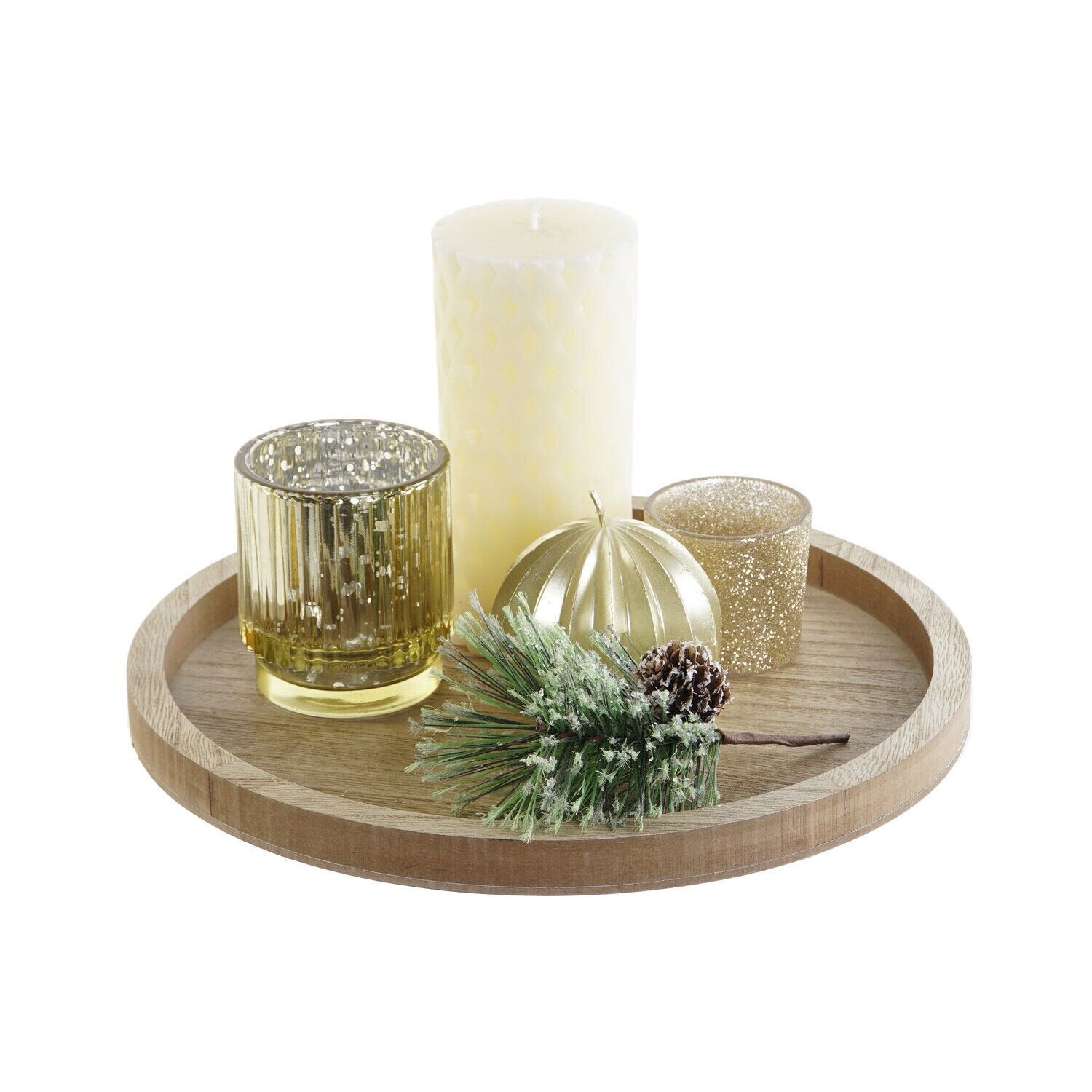 Vela set 6 cristal mdf 27x27x2 bandeja dorado - Decoración navidad - NV207080