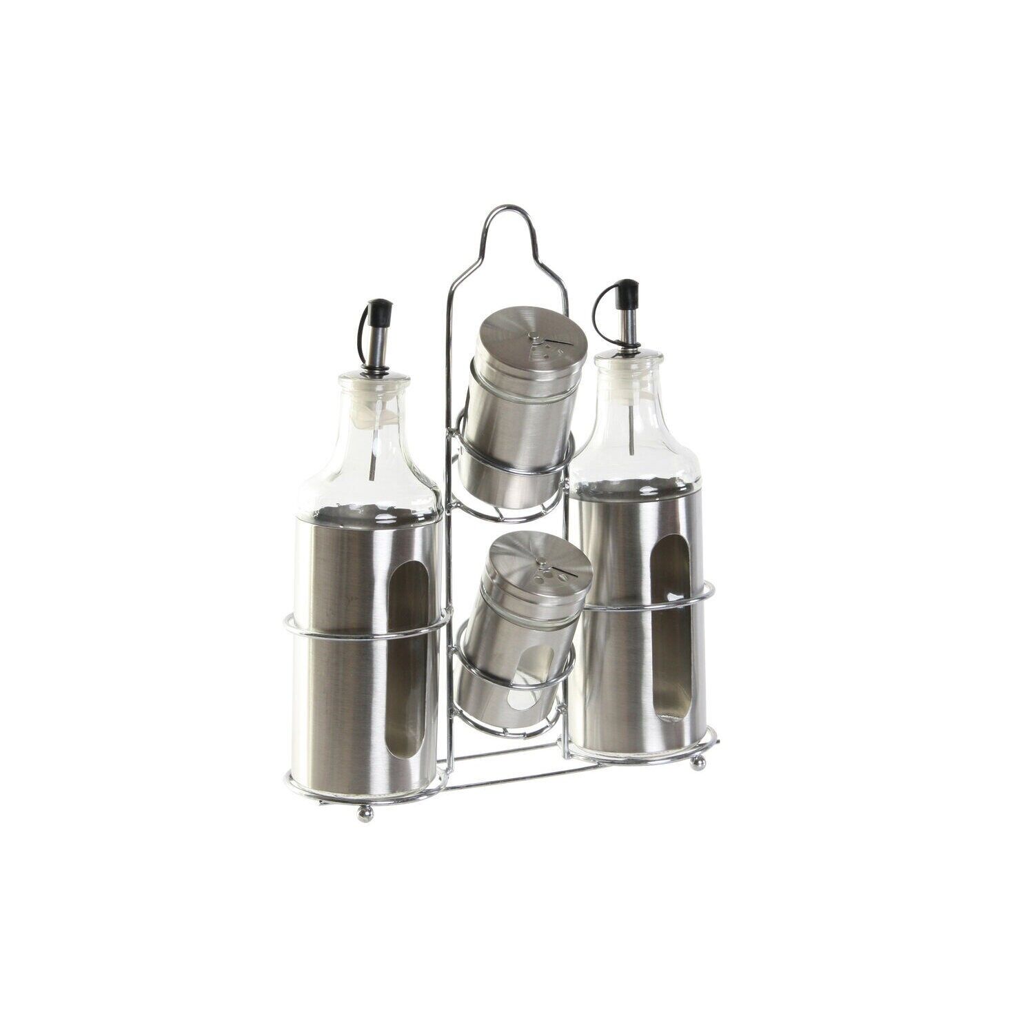 Ensemble de 4 flacons à vinaigre en acier inoxydable argenté 22 x 5,4 x 22 cm PC186721