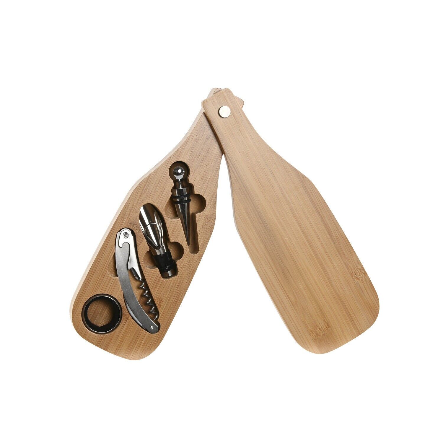 Coffret à vin 5 pièces en acier inoxydable et bambou naturel 10x29x3,5 RC218523