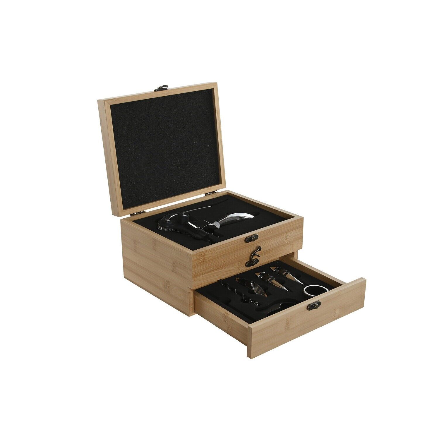 Set vino 8 acciaio inox bambù 23x19x13 naturale RC218526