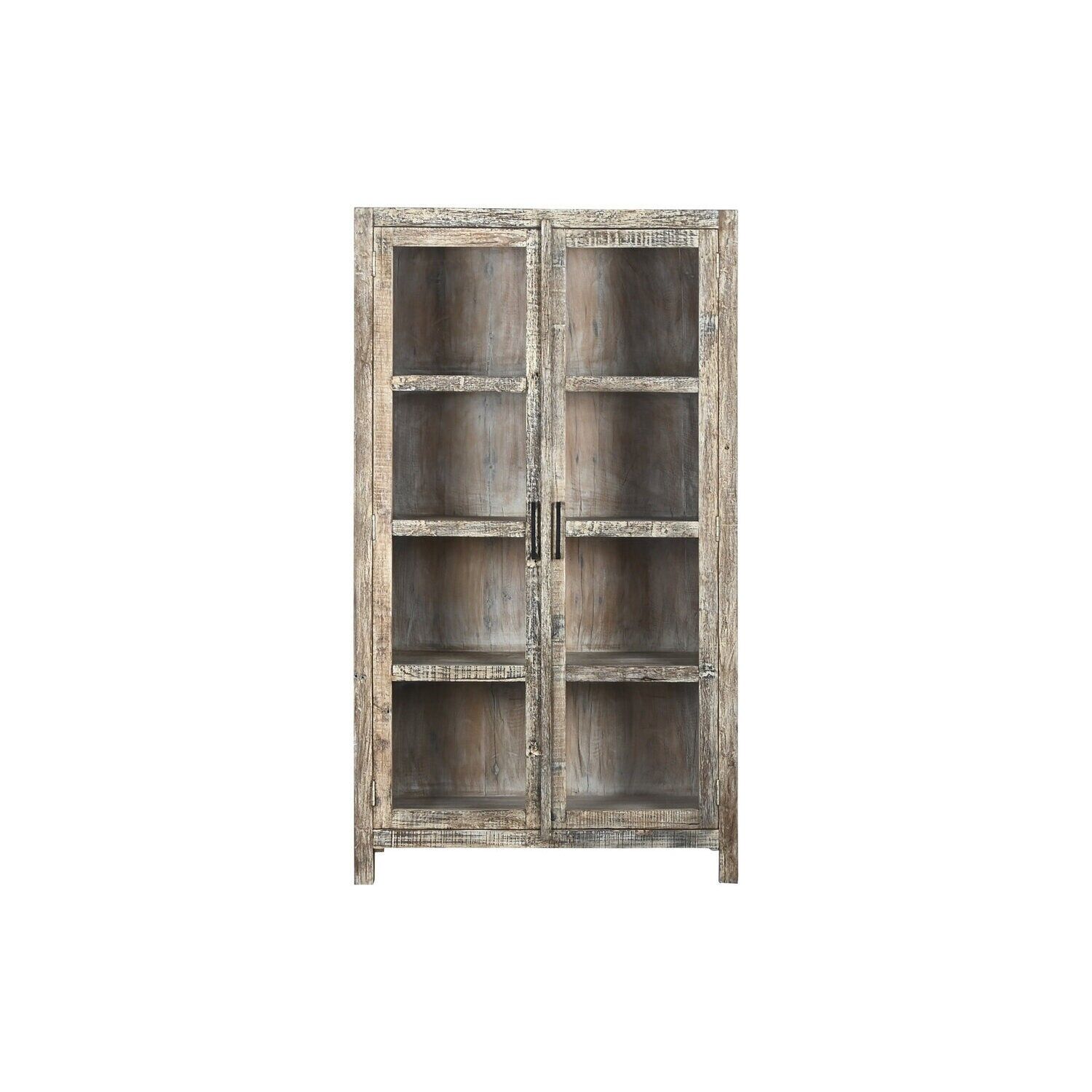 Recycled wood display cabinet 100x40x180 white distressed finish MB220532